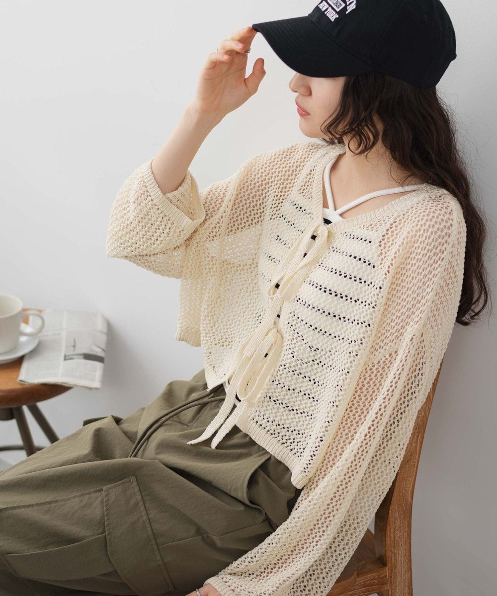 【ウィゴー/WEGO】のメッシュニットカーデ インテリア・キッズ・メンズ・レディースファッション・服の通販 founy(ファニー) 　ファッション　Fashion　レディースファッション　Fashion for Women　トップス・カットソー　Cut & Sew Tops　ニット　Knit Tops & Sweaters　カーディガン・羽織り　Layered Style Cardigans　カーディガン　Cardigan, Knitwear　キャミソール　Camisole, Spaghetti Strap Top　ショート　Short, Short Length　スマホ　Smartphone, Mobile Device　トレンド　Trend, Trending Now　ボトム　Bottoms, Lower Wear　ボレロ　Bolero, Short Cardigan　メッシュ　Mesh, Net Fabric　リボン　Ribbon, Bow　夏　Summer　春　Spring　S/S・春夏　SS, Spring/Summer, Warm Season　ホワイト|ID: prp329100004665144 ipo3291000000033746234