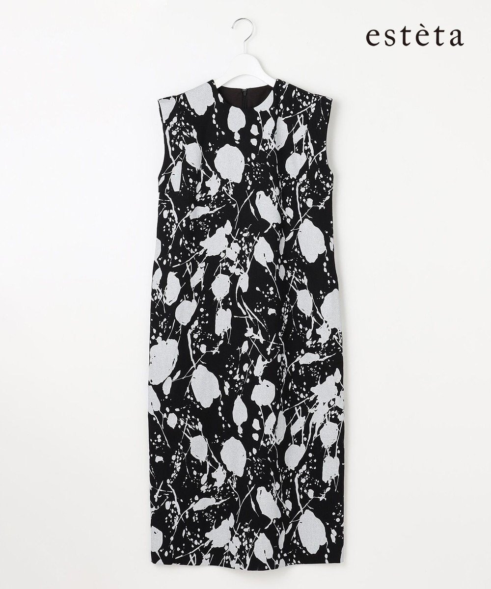 【23区/NIJYUSANKU】の【エステータ】ピグメントプリント ワンピース インテリア・キッズ・メンズ・レディースファッション・服の通販 founy(ファニー) 　ファッション　Fashion　レディースファッション　Fashion for Women　ワンピース　Dresses　春　Spring　カッティング　Cutting Detail　キャンバス　Canvas, Canvas Fabric　シンプル　Simple, Minimal　ストレート　Straight, Straight Cut　ノースリーブ　Sleeveless, No-Sleeve　プリント　Print, Printed Pattern　モダン　Modern, Contemporary　モノトーン　Monotone, Black and White　S/S・春夏　SS, Spring/Summer, Warm Season　夏　Summer　ブラックxホワイト|ID: prp329100004665152 ipo3291000000034971139