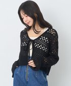 【アースミュージックアンドエコロジー/earth music&ecology】のフロントリボン透かし編みカーディガン Black|ID: prp329100004665164 ipo3291000000034244288