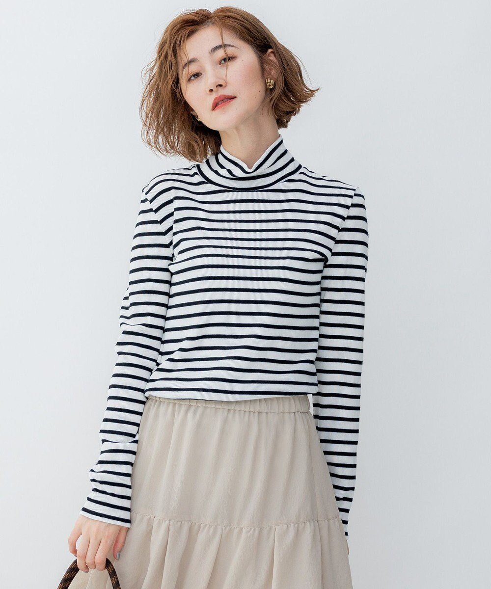 【23区/NIJYUSANKU】のオーガニックコットンリブ カットソー インテリア・キッズ・メンズ・レディースファッション・服の通販 founy(ファニー) 　ファッション　Fashion　レディースファッション　Fashion for Women　トップス・カットソー　Cut & Sew Tops　シャツ・ブラウス・オフィスカジュアル　Elegant Blouses & Button-Ups　ロングTシャツ・Tシャツ　Longline T-Shirts & Tees　カットソー・ベーシックTシャツ　Cut-and-Sewn Tops / Stretch Tees & Basics　2023年　2023　2023-2024秋冬・A/W　Autumn/Winter 2023–24 AW23–24　おすすめ　Recommended / Our Picks　インド　Indian Textile　カットソー　Cut and Sewn Top　コンパクト　Compact, Small Size　タートル　Turtleneck, Turtle Collar　フィット　Fit, Slim Fit　ベーシック　Basic, Essential　ボーダー　Border, Stripe　無地　Plain, Solid Color　A/W・秋冬　Autumn/Winter　ブラックボーダー|ID: prp329100004665214 ipo3291000000033746521