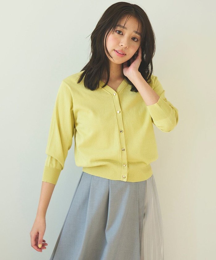 【フェルゥ/Feroux】の【洗える・接触冷感・UVカット】ハートボタン7分袖 カーディガン インテリア・キッズ・メンズ・レディースファッション・服の通販 founy(ファニー) https://founy.com/ ファッション Fashion レディースファッション Fashion for Women トップス・カットソー Cut & Sew Tops カーディガン・羽織り Layered Style Cardigans イエロー Yellow カーディガン Cardigan, Knitwear コンパクト Compact, Small Size ベーシック Basic, Essential モノトーン Monotone, Black and White 夏 Summer 春 Spring S/S・春夏 SS, Spring/Summer, Warm Season 洗える Machine Washable |ID: prp329100004665240 ipo3291000000034757646