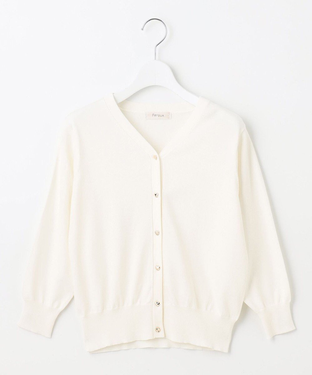 【フェルゥ/Feroux】の【洗える・接触冷感・UVカット】ハートボタン7分袖 カーディガン インテリア・キッズ・メンズ・レディースファッション・服の通販 founy(ファニー) 　ファッション　Fashion　レディースファッション　Fashion for Women　トップス・カットソー　Cut & Sew Tops　カーディガン・羽織り　Layered Style Cardigans　イエロー　Yellow　カーディガン　Cardigan, Knitwear　コンパクト　Compact, Small Size　ベーシック　Basic, Essential　モノトーン　Monotone, Black and White　夏　Summer　春　Spring　S/S・春夏　SS, Spring/Summer, Warm Season　洗える　Machine Washable　ホワイト系|ID: prp329100004665240 ipo3291000000034757654