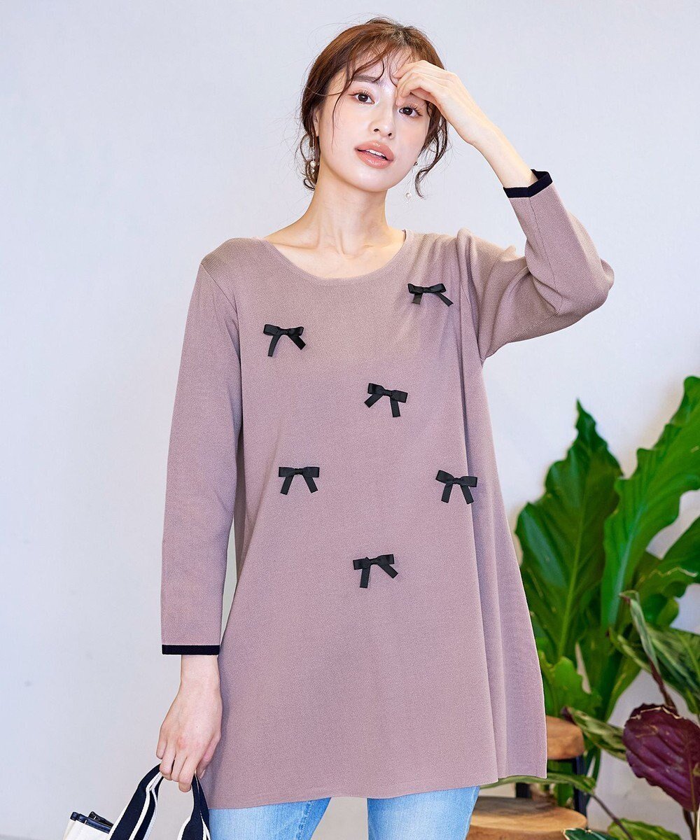 【ティアクラッセ/Tiaclasse】の【洗える】リボンニットチュニック 人気、トレンドファッション・服の通販 founy(ファニー) 　ファッション　Fashion　レディースファッション　Fashion for Women　トップス・カットソー　Cut & Sew Tops　ニット　Knit Tops & Sweaters　ウォッシャブル　Machine Washable　春　Spring　洗える　Machine Washable　秋　Autumn　カーディガン　Cardigan, Knitwear　グログラン　Grosgrain, Grosgrain Ribbon　セーター　Sweater, Knitwear　チュニック　Tunic, Long Top　長袖　Long Sleeve, Full Sleeve　フレア　Flare, Flared　ラウンド　Round, Round Neck　リボン　Ribbon, Bow　ロング　Long, Long-Length　冬　Winter / This Winter　A/W・秋冬　Autumn/Winter　S/S・春夏　SS, Spring/Summer, Warm Season　再入荷　Restock / Back in Stock　夏　Summer　エレガント 上品　Elegant　新作・新入荷　New Arrivals / New In　 other-1|ID: prp329100004665249 ipo3291000000033746685