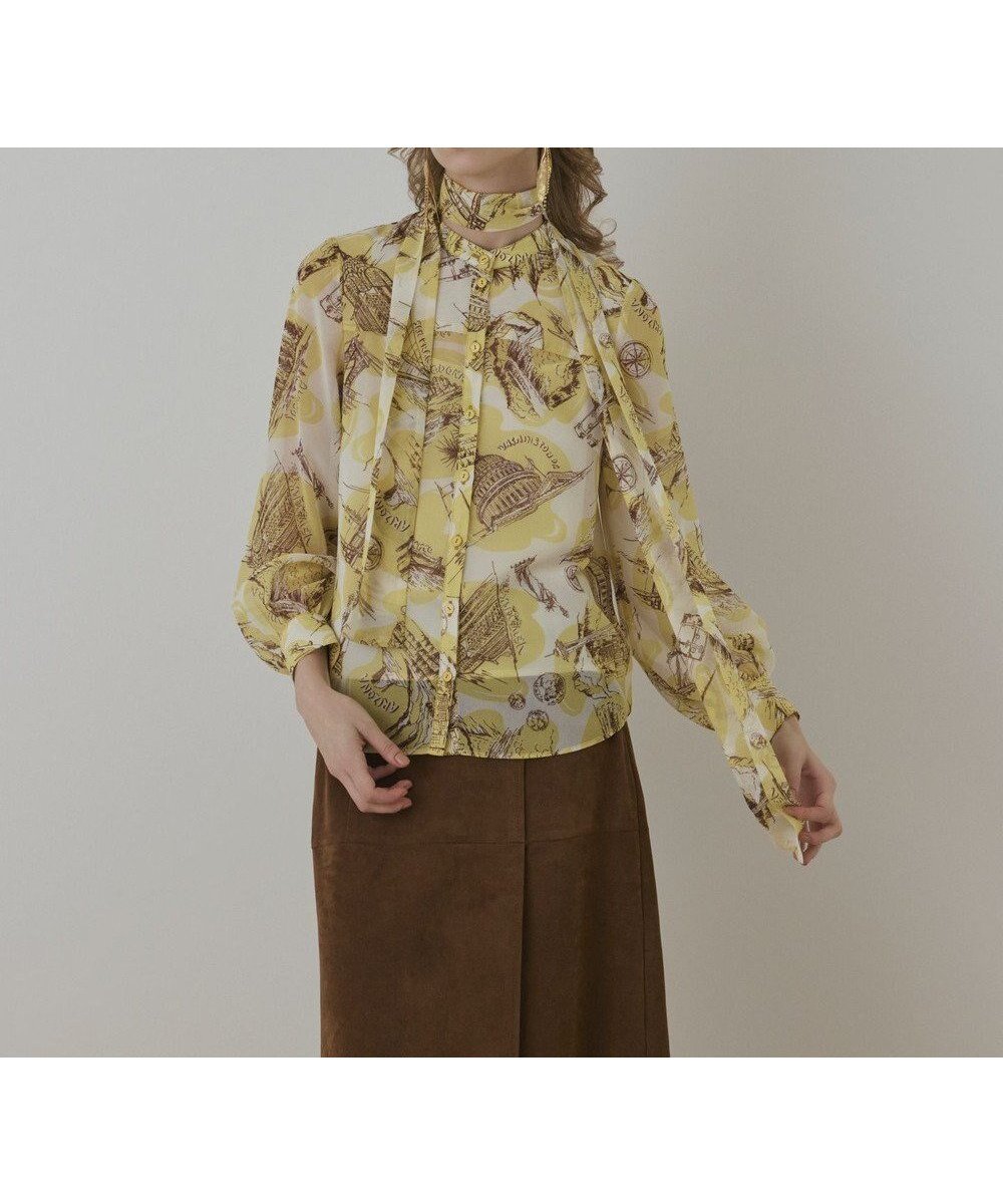 【グレース コンチネンタル/GRACE CONTINENTAL】のスカ-フタイブラウス インテリア・キッズ・メンズ・レディースファッション・服の通販 founy(ファニー) 　ファッション　Fashion　レディースファッション　Fashion for Women　トップス・カットソー　Cut & Sew Tops　シャツ・ブラウス・オフィスカジュアル　Elegant Blouses & Button-Ups　新作・新入荷　New Arrivals / New In　イエロー　Yellow　デニム　Denim, Jeans Material　プリント　Print, Printed Pattern　リボン　Ribbon, Bow　夏　Summer　秋　Autumn　A/W・秋冬　Autumn/Winter　イエロー|ID: prp329100004665562 ipo3291000000033747539