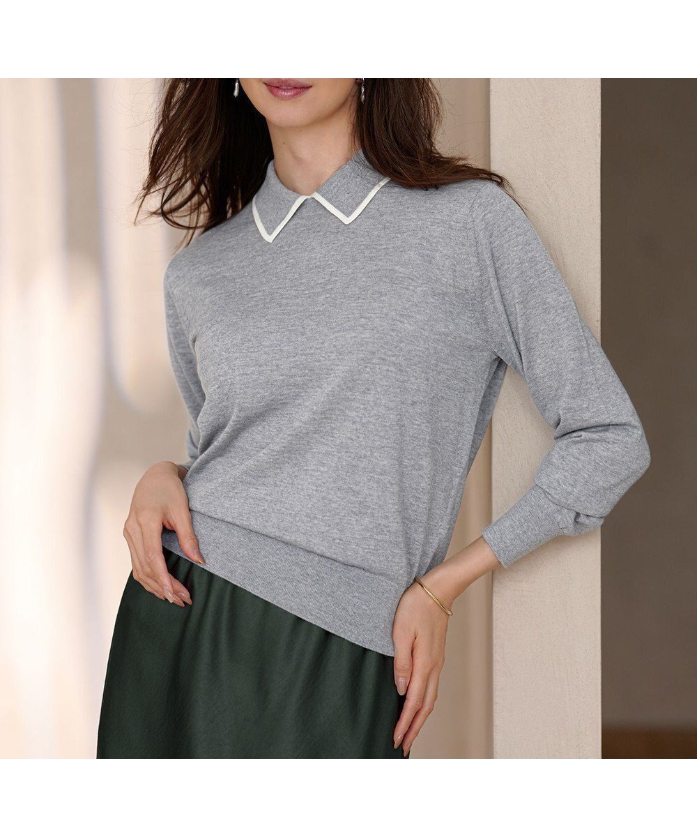 【23区/NIJYUSANKU】の【洗える】ウーステッドウール ポロニット インテリア・キッズ・メンズ・レディースファッション・服の通販 founy(ファニー) 　ファッション　Fashion　レディースファッション　Fashion for Women　トップス・カットソー　Cut & Sew Tops　ニット　Knit Tops & Sweaters　イタリア　Italy　洗える　Machine Washable　クラシカル　Classical, Vintage-Inspired　セーター　Sweater, Knitwear　モノトーン　Monotone, Black and White　A/W・秋冬　Autumn/Winter　冬　Winter / This Winter　エレガント 上品　Elegant　2025年　2025　2025-2026秋冬・A/W　Autumn/Winter 2025–26 AW25–26　ライトグレー系|ID: prp329100004665797 ipo3291000000035635791