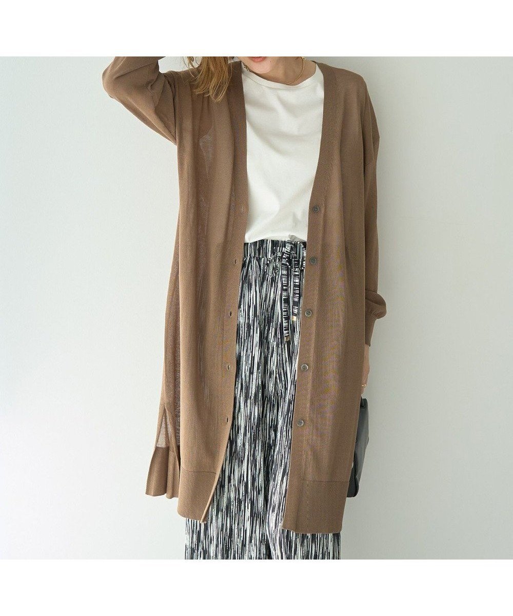 【イェッカ ヴェッカ/YECCA VECCA】のシアーニットロング丈カーディガン インテリア・キッズ・メンズ・レディースファッション・服の通販 founy(ファニー) 　ファッション　Fashion　レディースファッション　Fashion for Women　トップス・カットソー　Cut & Sew Tops　ニット　Knit Tops & Sweaters　カーディガン・羽織り　Layered Style Cardigans　おすすめ　Recommended / Our Picks　カーディガン　Cardigan, Knitwear　サマー　Summer, Summer Style　スマート　Smart, Elegant　スリット　Slit, Slit Detail　ポケット　Pocket, Pocket Detail　ロング　Long, Long-Length　エレガント 上品　Elegant　夏　Summer　春　Spring　S/S・春夏　SS, Spring/Summer, Warm Season　Dark Beige|ID: prp329100004665925 ipo3291000000035192030
