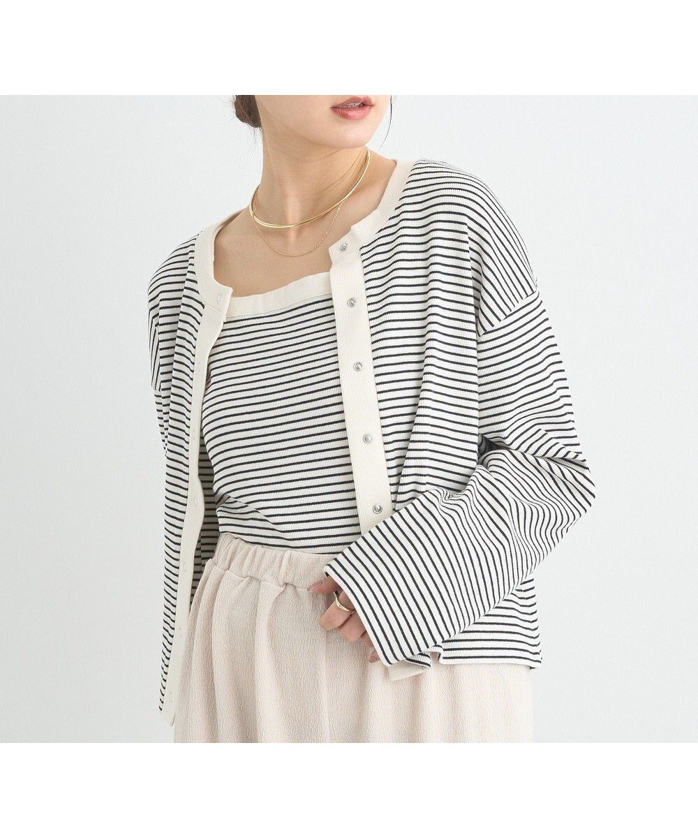 【アースミュージックアンドエコロジー/earth music&ecology】のSET2点リブアンサンブル インテリア・キッズ・メンズ・レディースファッション・服の通販 founy(ファニー) 　ファッション　Fashion　レディースファッション　Fashion for Women　トップス・カットソー　Cut & Sew Tops　カーディガン・羽織り　Layered Style Cardigans　アンサンブルニット　Knit Ensembles & Twin Sets　インナー　Innerwear　カーディガン　Cardigan, Knitwear　キャミソール　Camisole, Spaghetti Strap Top　シンプル　Simple, Minimal　ボトム　Bottoms, Lower Wear　ポケット　Pocket, Pocket Detail　ワイド　Wide, Wide Fit　夏　Summer　春　Spring　S/S・春夏　SS, Spring/Summer, Warm Season　Border Ivory|ID: prp329100004666335 ipo3291000000034270168
