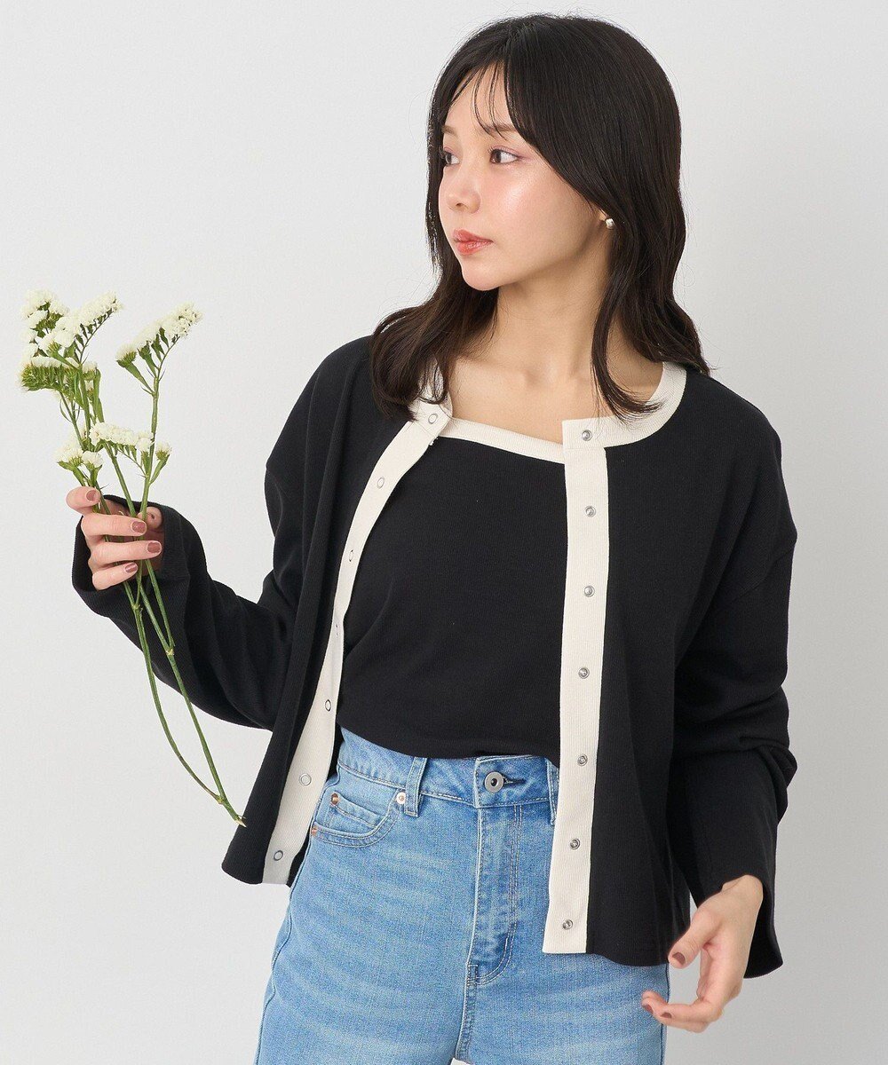 【アースミュージックアンドエコロジー/earth music&ecology】のSET2点リブアンサンブル インテリア・キッズ・メンズ・レディースファッション・服の通販 founy(ファニー) 　ファッション　Fashion　レディースファッション　Fashion for Women　トップス・カットソー　Cut & Sew Tops　カーディガン・羽織り　Layered Style Cardigans　アンサンブルニット　Knit Ensembles & Twin Sets　インナー　Innerwear　カーディガン　Cardigan, Knitwear　キャミソール　Camisole, Spaghetti Strap Top　シンプル　Simple, Minimal　ボトム　Bottoms, Lower Wear　ポケット　Pocket, Pocket Detail　ワイド　Wide, Wide Fit　夏　Summer　春　Spring　S/S・春夏　SS, Spring/Summer, Warm Season　Black|ID: prp329100004666335 ipo3291000000034270169