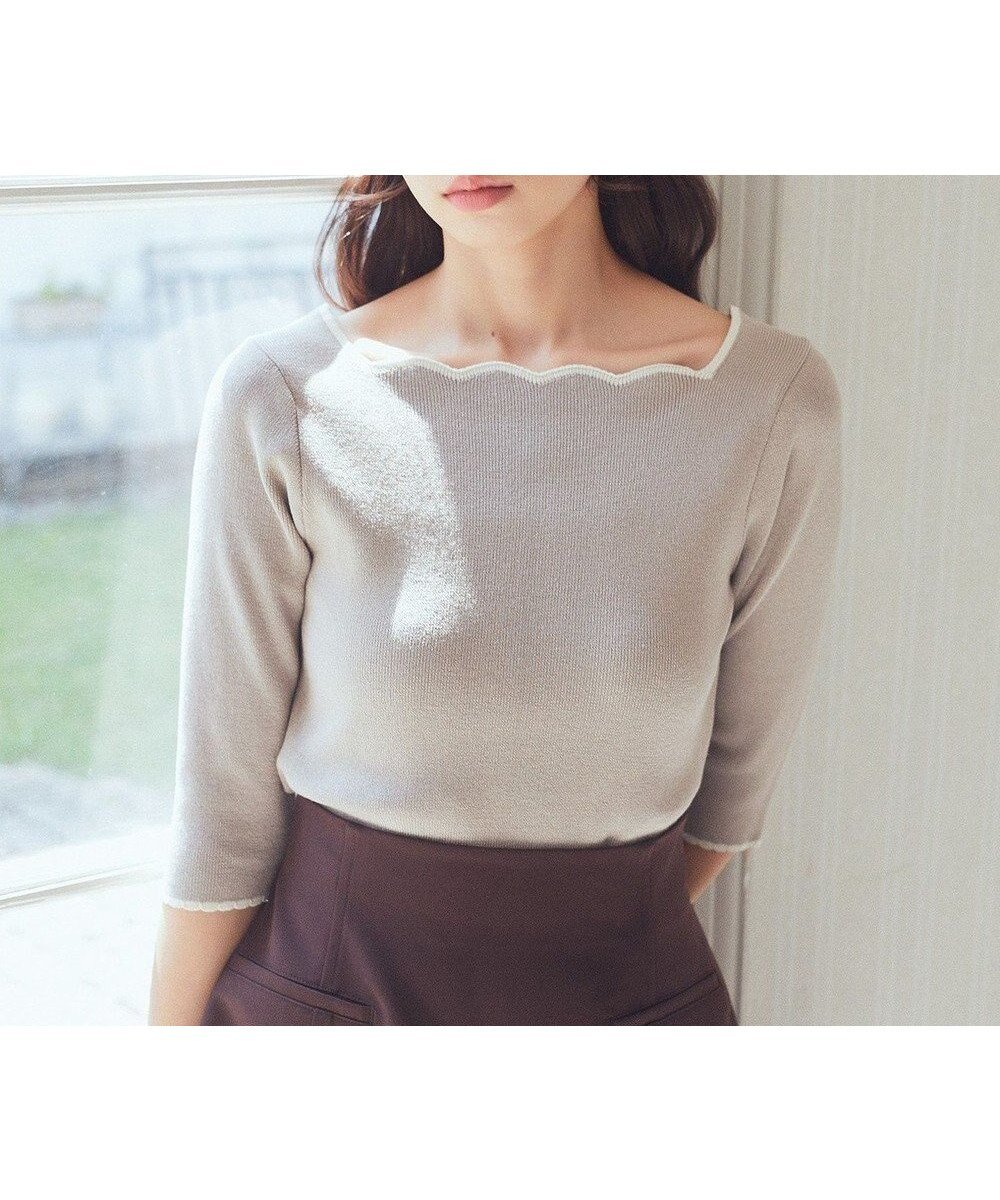 【アースミュージックアンドエコロジー/earth music&ecology】の襟袖スカラップ配色プルオーバー インテリア・キッズ・メンズ・レディースファッション・服の通販 founy(ファニー) ファッション Fashion レディースファッション Fashion for Women トップス・カットソー Cut & Sew Tops ニット Knit Tops & Sweaters カジュアルプルオーバー・ニットトップス Pullovers & Knit Tops / Casual Pullovers おすすめ Recommended / Our Picks インナー Innerwear コンパクト Compact, Small Size スカラップ Scallop, Scalloped Edge セーター Sweater, Knitwear フォルム Silhouette, Form フレーム Frame, Outline ポケット Pocket, Pocket Detail A/W・秋冬 Autumn/Winter Gray Beige|ID: prp329100004666345 ipo3291000000033750270