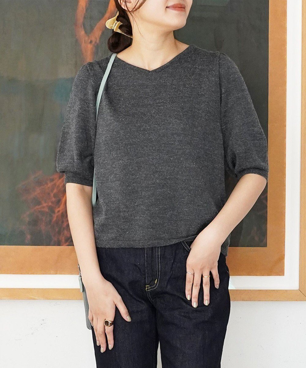 【トック/TOQUE】の〈大草直子さんアドバイザー〉【洗える/天然素材】アルパカシルクニット5分袖 インテリア・キッズ・メンズ・レディースファッション・服の通販 founy(ファニー) 　ファッション　Fashion　レディースファッション　Fashion for Women　トップス・カットソー　Cut & Sew Tops　ニット　Knit Tops & Sweaters　春　Spring　洗える　Machine Washable　サマー　Summer, Summer Style　シルク　Silk, 100% Silk　シンプル　Simple, Minimal　セーター　Sweater, Knitwear　バルーン　Balloon, Balloon Silhouette　ベビー　Baby, Babywear　S/S・春夏　SS, Spring/Summer, Warm Season　夏　Summer　エレガント 上品　Elegant　チャコールグレー|ID: prp329100004666394 ipo3291000000033750448