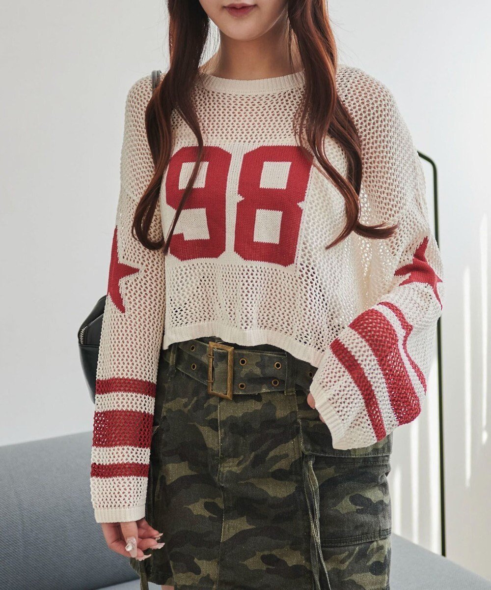 【ウィゴー/WEGO】のナンバリングメッシュショートニット 人気、トレンドファッション・服の通販 founy(ファニー) 　ファッション　Fashion　レディースファッション　Fashion for Women　トップス・カットソー　Cut & Sew Tops　ニット　Knit Tops & Sweaters　おすすめ　Recommended / Our Picks　カーゴパンツ　Cargo Pants, Utility Pants　ショート　Short, Short Length　スマホ　Smartphone, Mobile Device　セーター　Sweater, Knitwear　デニム　Denim, Jeans Material　トレンド　Trend, Trending Now　ロング　Long, Long-Length　ワイド　Wide, Wide Fit　夏　Summer　春　Spring　S/S・春夏　SS, Spring/Summer, Warm Season　 other-1|ID: prp329100004666763 ipo3291000000033751831