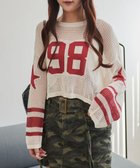 【ウィゴー/WEGO】のナンバリングメッシュショートニット レッド|ID: prp329100004666763 ipo3291000000033751834