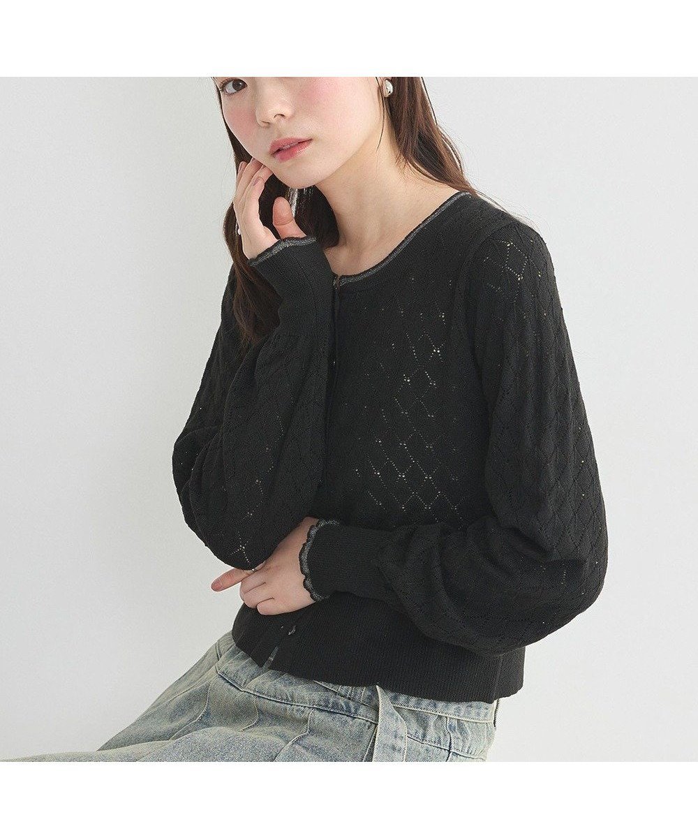 【アースミュージックアンドエコロジー/earth music&ecology】のシアースカラップ透かし編みカーディガン インテリア・キッズ・メンズ・レディースファッション・服の通販 founy(ファニー) ファッション Fashion レディースファッション Fashion for Women トップス・カットソー Cut & Sew Tops カーディガン・羽織り Layered Style Cardigans おすすめ Recommended / Our Picks カーディガン Cardigan, Knitwear コンパクト Compact, Small Size スリーブ Sleeve, Long Sleeve / Short Sleeve バルーン Balloon, Balloon Silhouette ボトム Bottoms, Lower Wear ポケット Pocket, Pocket Detail 夏 Summer 春 Spring S/S・春夏 SS, Spring/Summer, Warm Season 透かし Cut-Out, Lacework Black|ID: prp329100004667468 ipo3291000000033754692