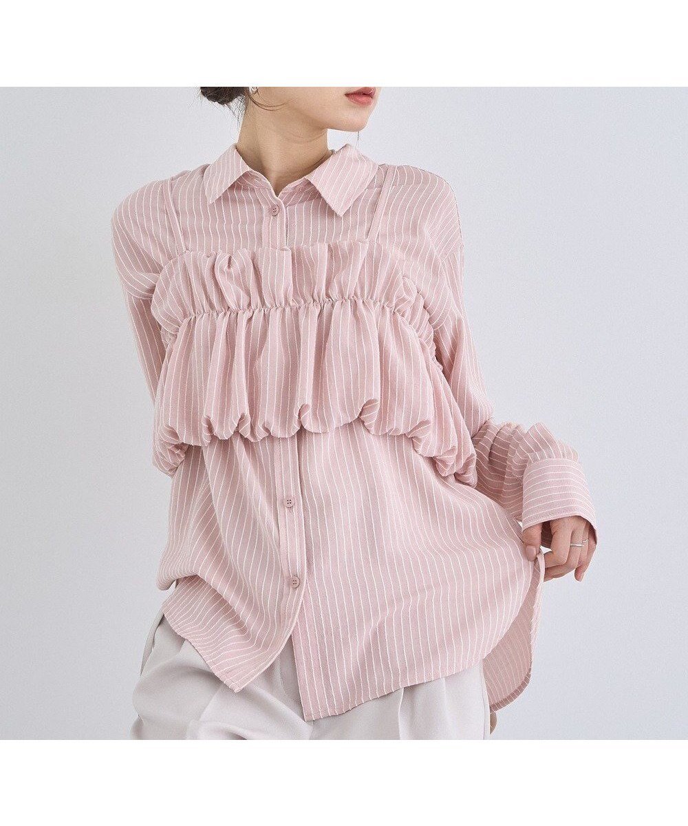 【アースミュージックアンドエコロジー/earth music&ecology】のSET2点起毛ストライプシャツ+バルーンビスチェ インテリア・キッズ・メンズ・レディースファッション・服の通販 founy(ファニー) 　ファッション　Fashion　レディースファッション　Fashion for Women　トップス・カットソー　Cut & Sew Tops　シャツ・ブラウス・オフィスカジュアル　Elegant Blouses & Button-Ups　ビスチェ　Bustiers & Corset Tops / Layered Bustier Style　おすすめ　Recommended / Our Picks　アンサンブル　Ensemble Set　ギャザー　Gathered, Ruffled　ストライプ　Stripe, Striped Pattern　ビスチェ　Bustier, Corset Top　ポケット　Pocket, Pocket Detail　エレガント 上品　Elegant　夏　Summer　春　Spring　S/S・春夏　SS, Spring/Summer, Warm Season　Pink|ID: prp329100004667608 ipo3291000000033755201