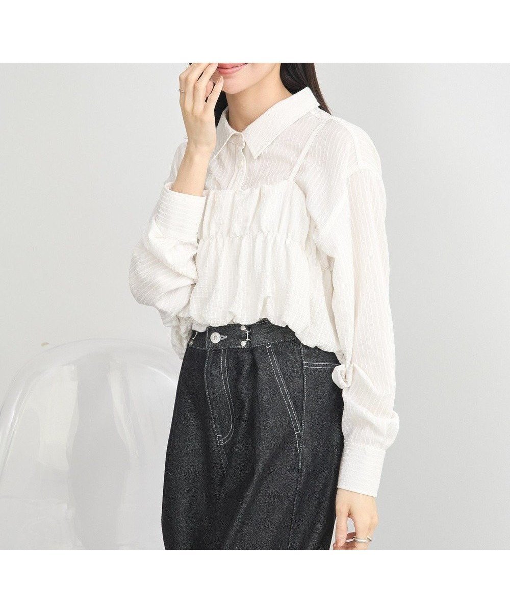 【アースミュージックアンドエコロジー/earth music&ecology】のSET2点起毛ストライプシャツ+バルーンビスチェ インテリア・キッズ・メンズ・レディースファッション・服の通販 founy(ファニー) 　ファッション　Fashion　レディースファッション　Fashion for Women　トップス・カットソー　Cut & Sew Tops　シャツ・ブラウス・オフィスカジュアル　Elegant Blouses & Button-Ups　ビスチェ　Bustiers & Corset Tops / Layered Bustier Style　おすすめ　Recommended / Our Picks　アンサンブル　Ensemble Set　ギャザー　Gathered, Ruffled　ストライプ　Stripe, Striped Pattern　ビスチェ　Bustier, Corset Top　ポケット　Pocket, Pocket Detail　エレガント 上品　Elegant　夏　Summer　春　Spring　S/S・春夏　SS, Spring/Summer, Warm Season　Off White|ID: prp329100004667608 ipo3291000000033755202