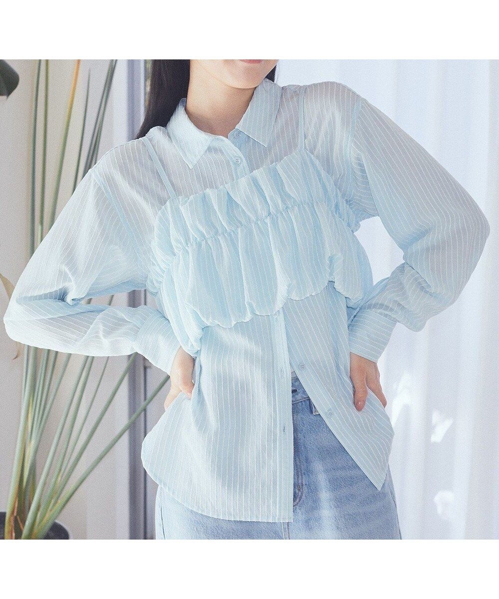 【アースミュージックアンドエコロジー/earth music&ecology】のSET2点起毛ストライプシャツ+バルーンビスチェ インテリア・キッズ・メンズ・レディースファッション・服の通販 founy(ファニー) 　ファッション　Fashion　レディースファッション　Fashion for Women　トップス・カットソー　Cut & Sew Tops　シャツ・ブラウス・オフィスカジュアル　Elegant Blouses & Button-Ups　ビスチェ　Bustiers & Corset Tops / Layered Bustier Style　おすすめ　Recommended / Our Picks　アンサンブル　Ensemble Set　ギャザー　Gathered, Ruffled　ストライプ　Stripe, Striped Pattern　ビスチェ　Bustier, Corset Top　ポケット　Pocket, Pocket Detail　エレガント 上品　Elegant　夏　Summer　春　Spring　S/S・春夏　SS, Spring/Summer, Warm Season　Blue|ID: prp329100004667608 ipo3291000000033755204