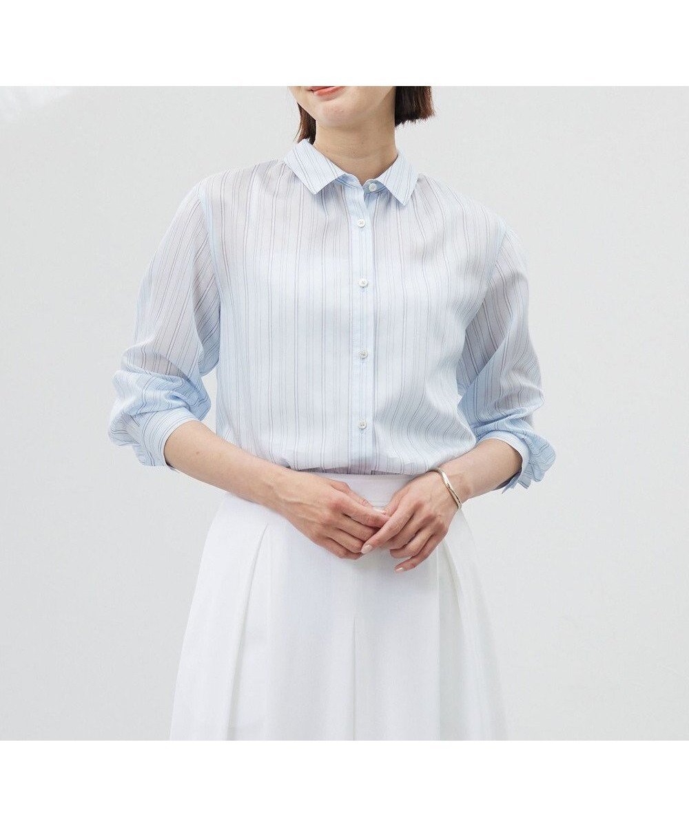 【ジェイ プレス/J.PRESS】の【洗える】ランダムストライプ シャツカラー ブラウス インテリア・キッズ・メンズ・レディースファッション・服の通販 founy(ファニー) ファッション Fashion レディースファッション Fashion for Women トップス・カットソー Cut & Sew Tops シャツ・ブラウス・オフィスカジュアル Elegant Blouses & Button-Ups インナー Innerwear ギャザー Gathered, Ruffled ストライプ Stripe, Striped Pattern ベスト Vest, Waistcoat ランダム Random, Irregular エレガント 上品 Elegant 夏 Summer 春 Spring S/S・春夏 SS, Spring/Summer, Warm Season 洗える Machine Washable サックスストライプ系|ID: prp329100004667662 ipo3291000000033755419