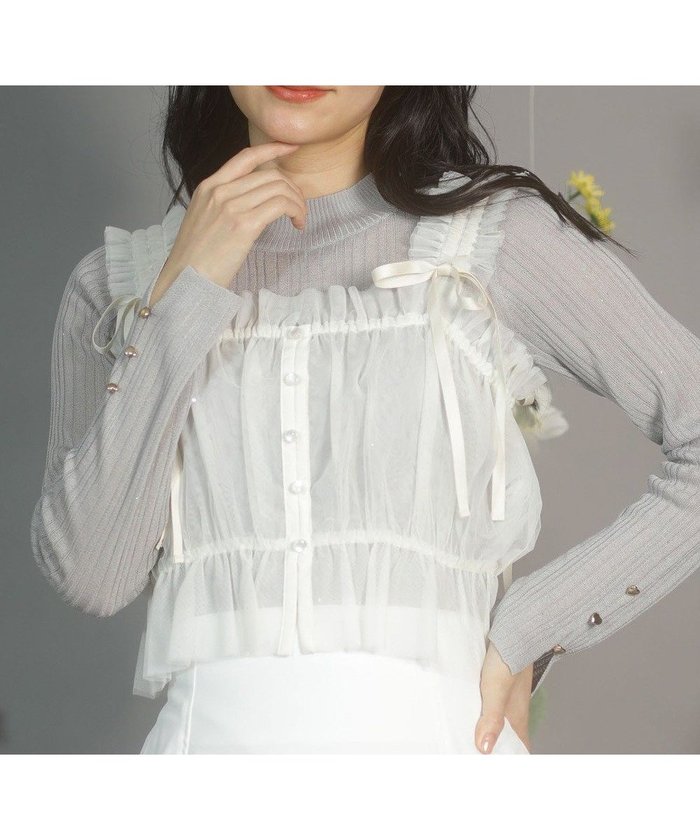 【グリーンパークス/Green Parks】のdazzlin チュールビスチェ インテリア・キッズ・メンズ・レディースファッション・服の通販 founy(ファニー) https://founy.com/ ファッション Fashion レディースファッション Fashion for Women アウター Coat / Outerwear Collection トップス・カットソー Cut & Sew Tops ベスト&ジレ / 重ね着スタイル Vests & Gilets ビスチェ Bustiers & Corset Tops / Layered Bustier Style ギャザー Gathered, Ruffled シアー Sheer, See-Through シャーリング Shirring, Ruched ショルダー Shoulder, Shoulder Strap シンプル Simple, Minimal チュール Tulip, Tulip Motif フィット Fit, Slim Fit フェミニン Feminine, Girly フリル Frill, Ruffle ベスト Vest, Waistcoat ポケット Pocket, Pocket Detail リボン Ribbon, Bow ワンポイント One Point, Statement Accent 夏 Summer 春 Spring S/S・春夏 SS, Spring/Summer, Warm Season |ID: prp329100004667986 ipo3291000000033756607