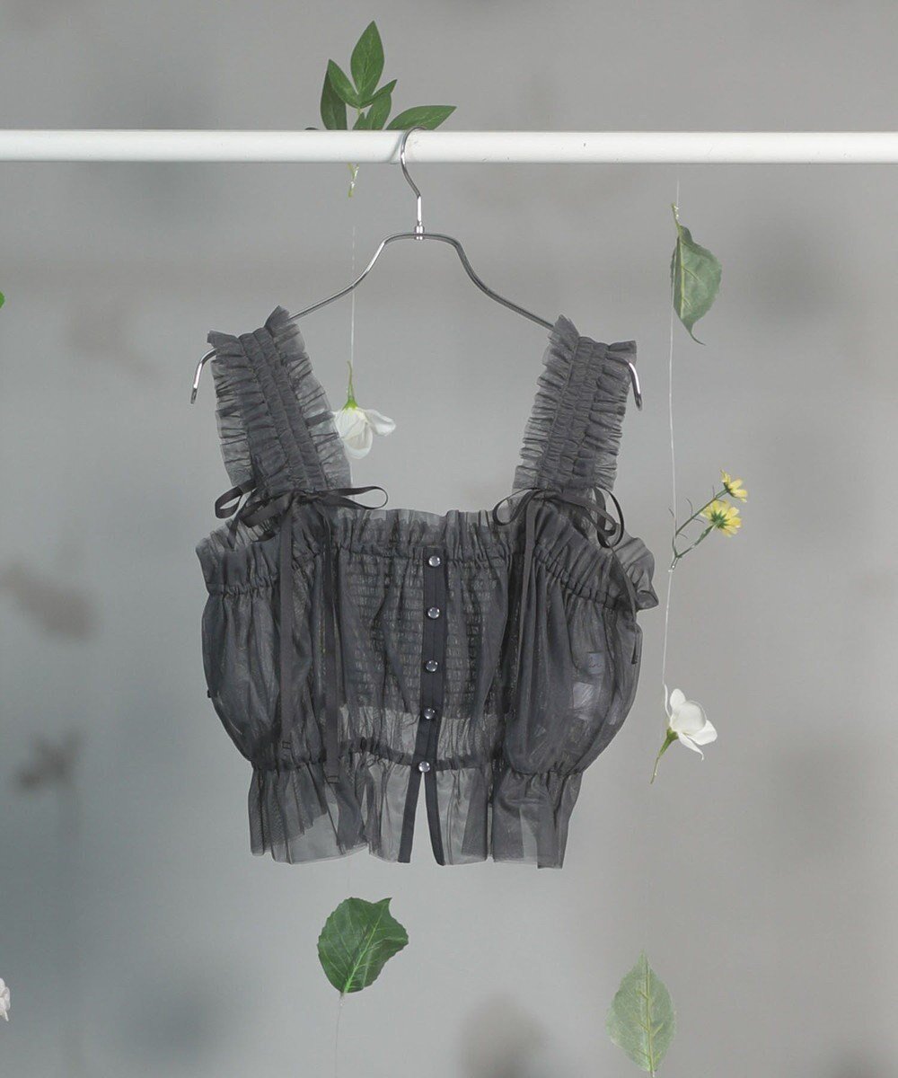 【グリーンパークス/Green Parks】のdazzlin チュールビスチェ インテリア・キッズ・メンズ・レディースファッション・服の通販 founy(ファニー) 　ファッション　Fashion　レディースファッション　Fashion for Women　アウター　Coat / Outerwear Collection　トップス・カットソー　Cut & Sew Tops　ベスト&ジレ / 重ね着スタイル　Vests & Gilets　ビスチェ　Bustiers & Corset Tops / Layered Bustier Style　ギャザー　Gathered, Ruffled　シアー　Sheer, See-Through　シャーリング　Shirring, Ruched　ショルダー　Shoulder, Shoulder Strap　シンプル　Simple, Minimal　チュール　Tulip, Tulip Motif　フィット　Fit, Slim Fit　フェミニン　Feminine, Girly　フリル　Frill, Ruffle　ベスト　Vest, Waistcoat　ポケット　Pocket, Pocket Detail　リボン　Ribbon, Bow　ワンポイント　One Point, Statement Accent　夏　Summer　春　Spring　S/S・春夏　SS, Spring/Summer, Warm Season　Charcoal Gray|ID: prp329100004667986 ipo3291000000033756610