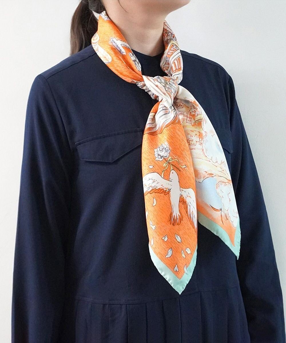 【マルカオリジナル/Marca originals】の【伝統横濱スカーフ】YOKOHAMA MINATOMIRAI 大判 シルクツイル スカーフ インテリア・キッズ・メンズ・レディースファッション・服の通販 founy(ファニー) ファッション Fashion レディースファッション Fashion for Women シルク Silk, 100% Silk スカーフ Scarf, Neckwear ストール Stole, Wrap ドレープ Drape, Draping Fabric ハンカチ Handkerchief, Hanky バンダナ Bandana, Head Scarf プリント Print, Printed Pattern モチーフ Motif, Design Theme オレンジ|ID: prp329100004668009 ipo3291000000034330327