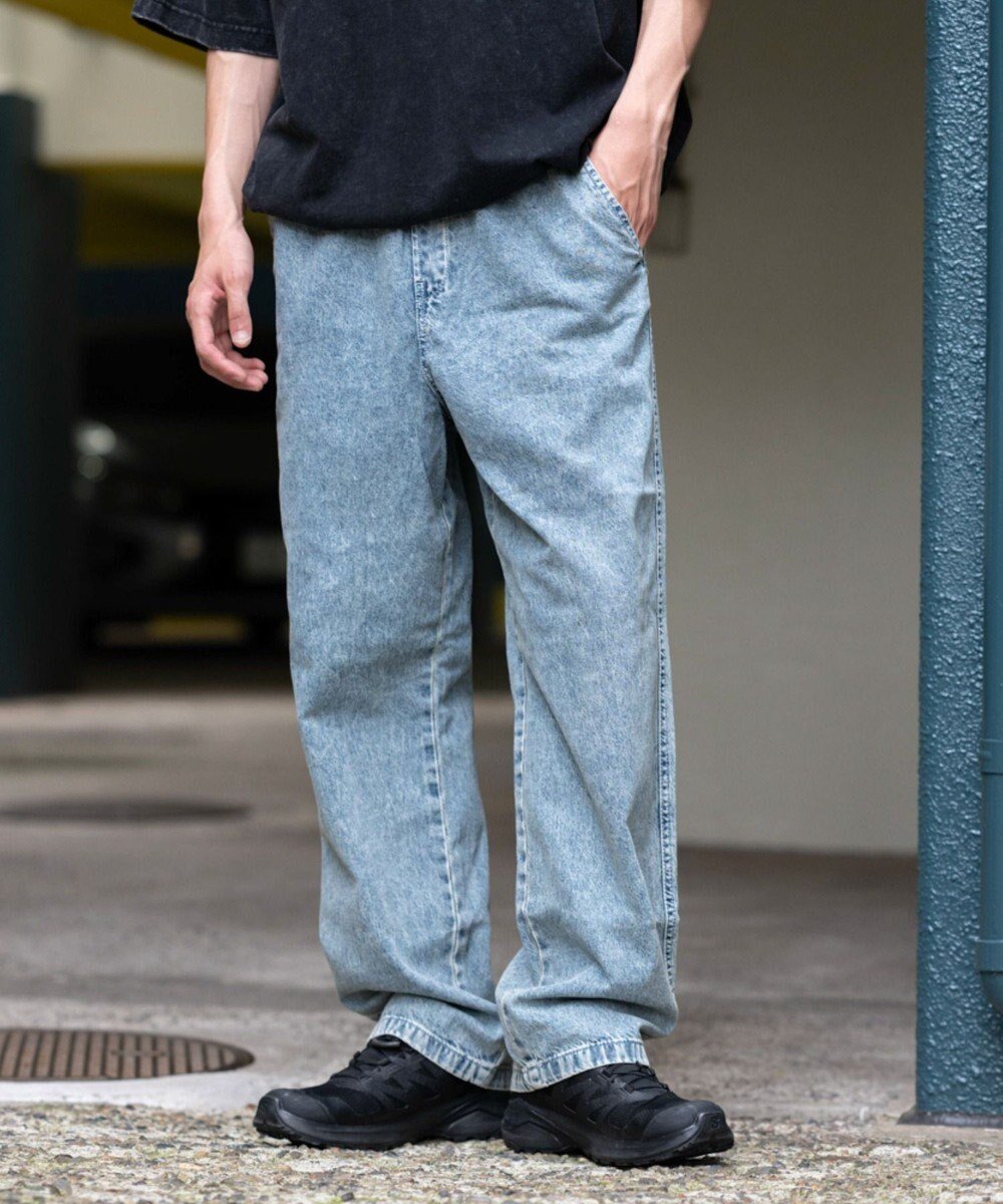 【ウィゴー/WEGO】の【ウエストゴム/SMLサイズ展開】デニムイージーストレートパンツ2 インテリア・キッズ・メンズ・レディースファッション・服の通販 founy(ファニー) 　ファッション　Fashion　レディースファッション　Fashion for Women　パンツ　Pants & Trousers　春　Spring　秋　Autumn　シンプル　Simple, Minimal　ストレート　Straight, Straight Cut　デニム　Denim, Jeans Material　定番　Standard, Basic Item　ビッグ　Big, Oversized　フィット　Fit, Slim Fit　ポケット　Pocket, Pocket Detail　半袖　Short Sleeve, Half Sleeve　メンズ　Men's, Menswear　ルーズ　Loose, Oversized　冬　Winter / This Winter　A/W・秋冬　Autumn/Winter　S/S・春夏　SS, Spring/Summer, Warm Season　プチプライス・低価格　Affordable / Budget Price　おすすめ　Recommended / Our Picks　夏　Summer　デニム淡加工色|ID: prp329100004668194 ipo3291000000033908771