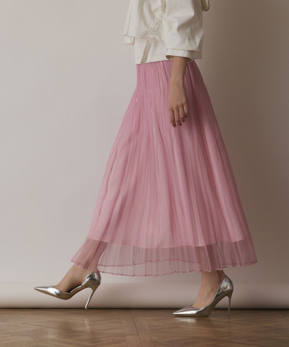 【グレース コンチネンタル/GRACE CONTINENTAL】のオーガンスパンコールスカート インテリア・キッズ・メンズ・レディースファッション・服の通販 founy(ファニー) 　ファッション　Fashion　レディースファッション　Fashion for Women　スカート　Skirts　オーガンジー　Organza Fabric　ギャザー　Gathered, Ruffled　シルク　Silk, 100% Silk　スパンコール　Sequins, Sequin Embellishment　フェミニン　Feminine, Girly　プリーツ　Pleats, Pleated　夏　Summer　春　Spring　S/S・春夏　SS, Spring/Summer, Warm Season　ピンク|ID: prp329100004668365 ipo3291000000033757997