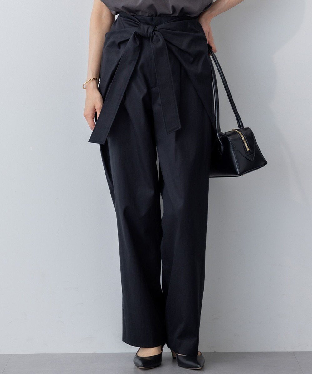 【23区/NIJYUSANKU】の【GOLD LABEL】チノ ラップワイドパンツ インテリア・キッズ・メンズ・レディースファッション・服の通販 founy(ファニー) 　ファッション　Fashion　レディースファッション　Fashion for Women　パンツ　Pants & Trousers　春　Spring　秋　Autumn　シルケット　Silket, Silky Cotton　シンプル　Simple, Minimal　フォルム　Silhouette, Form　フロント　Front, Front Design　ラップ　Wrap, Wrap Design　ワイド　Wide, Wide Fit　S/S・春夏　SS, Spring/Summer, Warm Season　夏　Summer　ブラック系|ID: prp329100004668447 ipo3291000000033758386