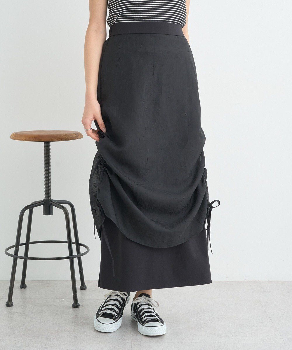 【アースミュージックアンドエコロジー/earth music&ecology】のシフォンドロストレイヤードスカート インテリア・キッズ・メンズ・レディースファッション・服の通販 founy(ファニー) 　ファッション　Fashion　レディースファッション　Fashion for Women　スカート　Skirts　シフォン　Chiffon, Lightweight Fabric　シンプル　Simple, Minimal　デニム　Denim, Jeans Material　トレンド　Trend, Trending Now　ポケット　Pocket, Pocket Detail　夏　Summer　春　Spring　S/S・春夏　SS, Spring/Summer, Warm Season　Black|ID: prp329100004668488 ipo3291000000034244320