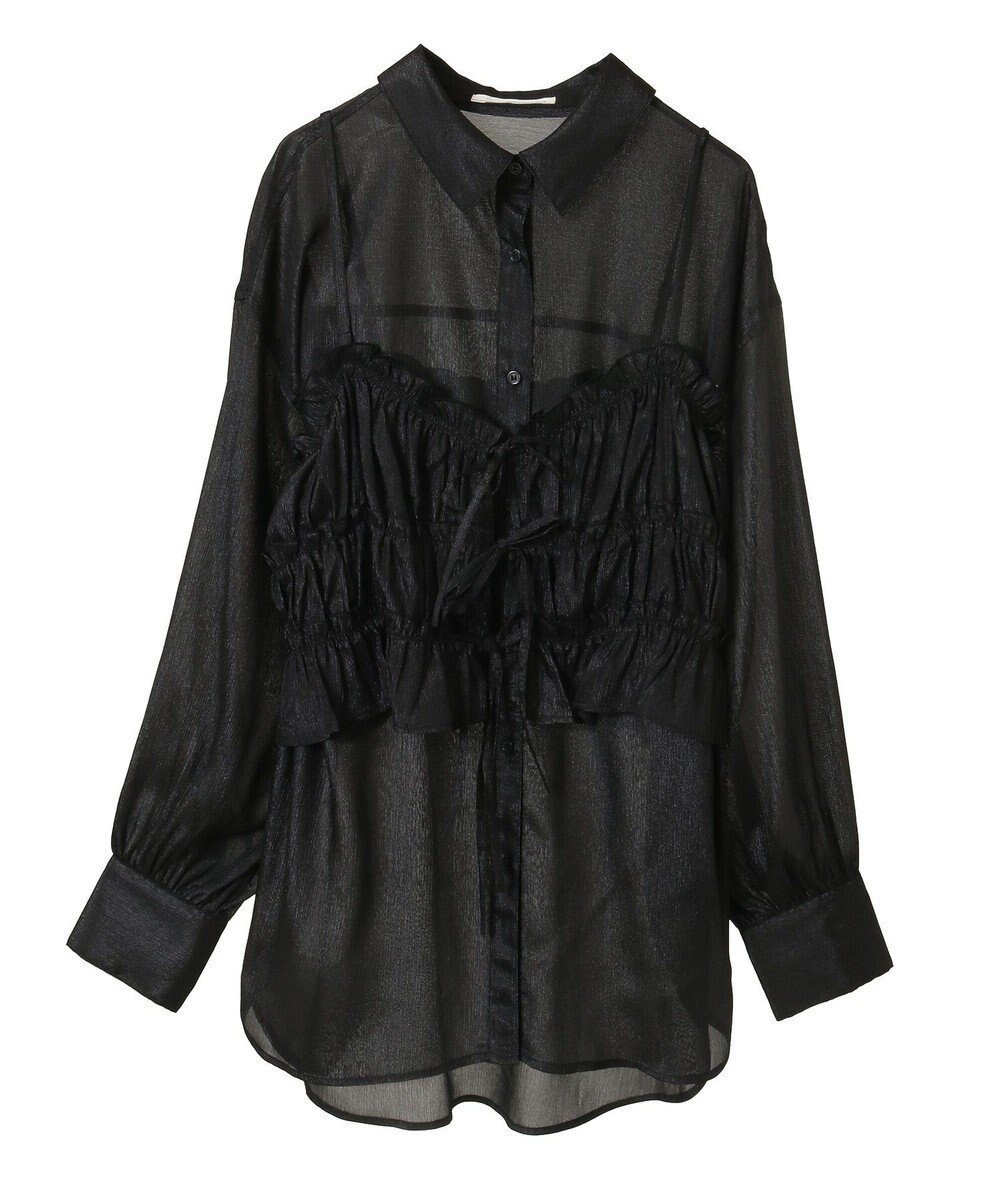 【グリーンパークス/Green Parks】の・ELENCARE DUE シアービスチェ付シャツ インテリア・キッズ・メンズ・レディースファッション・服の通販 founy(ファニー) 　ファッション　Fashion　レディースファッション　Fashion for Women　トップス・カットソー　Cut & Sew Tops　シャツ・ブラウス・オフィスカジュアル　Elegant Blouses & Button-Ups　ビスチェ　Bustiers & Corset Tops / Layered Bustier Style　おすすめ　Recommended / Our Picks　シャーリング　Shirring, Ruched　ビスチェ　Bustier, Corset Top　フィット　Fit, Slim Fit　フェミニン　Feminine, Girly　ポケット　Pocket, Pocket Detail　リボン　Ribbon, Bow　夏　Summer　春　Spring　S/S・春夏　SS, Spring/Summer, Warm Season　Black|ID: prp329100004668494 ipo3291000000033758554