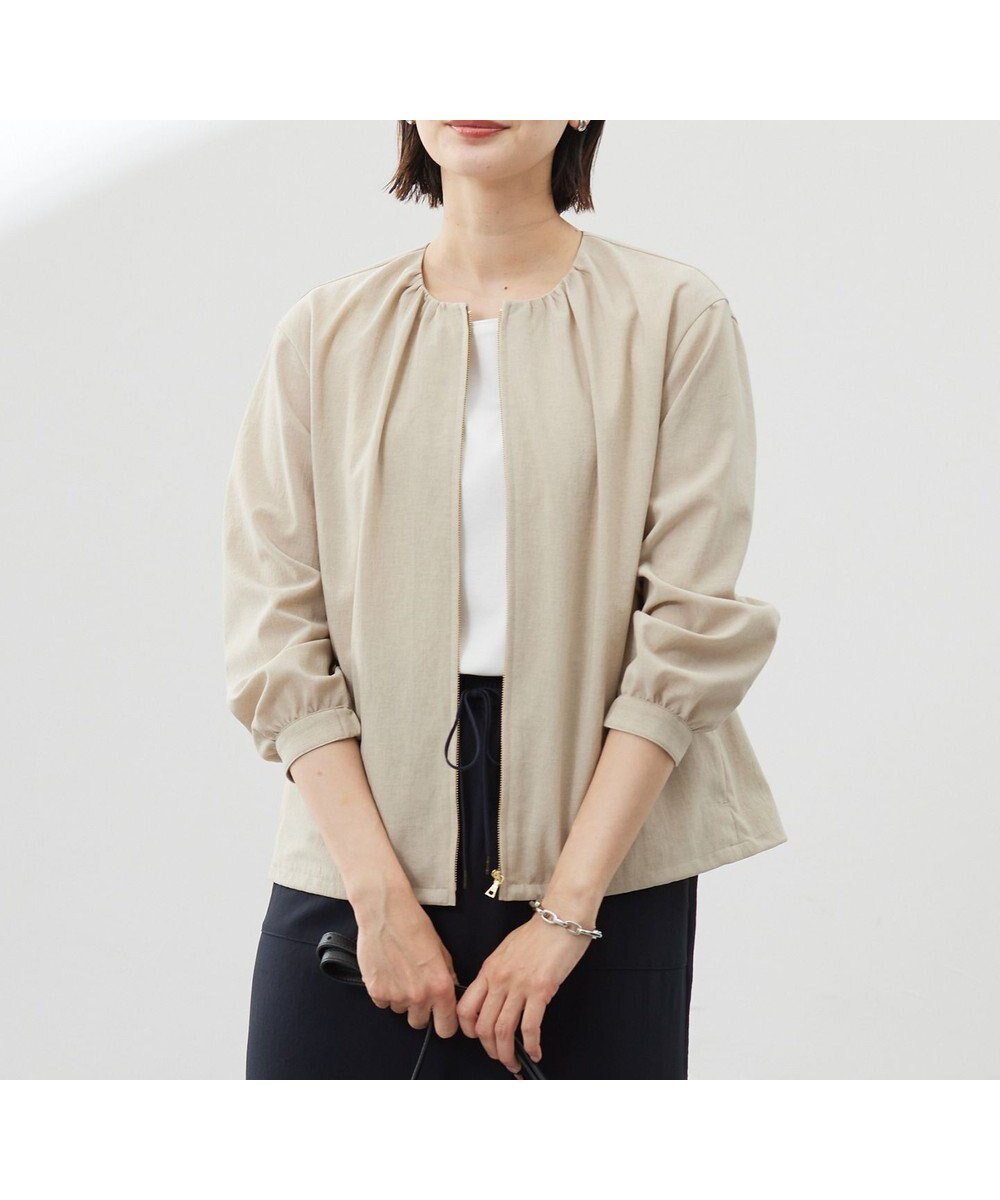 【ジェイ プレス/J.PRESS】の【洗える・接触冷感・防シワ・吸水速乾】BREEZE COOL ノーカラー ブルゾン インテリア・キッズ・メンズ・レディースファッション・服の通販 founy(ファニー) ファッション Fashion レディースファッション Fashion for Women アウター Coat / Outerwear Collection レディースジャケット・軽アウター Jackets ブルゾンジャケット・スポーティアウター Blouson Jackets 春 Spring 洗える Machine Washable ギャザー Gathered, Ruffled 吸水 Absorbent, Quick-Dry シンプル Simple, Minimal ジップアップ Zip-Up, Full Zip ジャケット Jacket, Outerwear フロント Front, Front Design ブルゾン Blouson, Bomber Jacket ポケット Pocket, Pocket Detail 羽織 Haori, Light Jacket S/S・春夏 SS, Spring/Summer, Warm Season おすすめ Recommended / Our Picks 夏 Summer ベージュ系|ID: prp329100004668586 ipo3291000000034295980