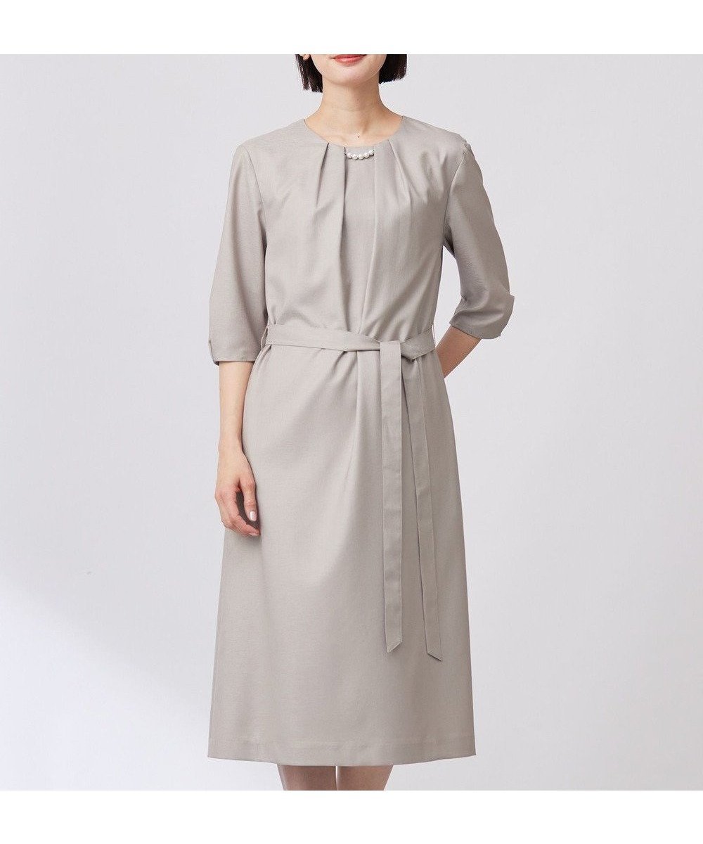 【ジェイ プレス/J.PRESS】の【洗える・UV加工・吸水速乾】OXIJEWELストレッチ ワンピース インテリア・キッズ・メンズ・レディースファッション・服の通販 founy(ファニー) 　ファッション　Fashion　レディースファッション　Fashion for Women　ワンピース　Dresses　ウォッシャブル　Machine Washable　春　Spring　洗える　Machine Washable　吸水　Absorbent, Quick-Dry　シンプル　Simple, Minimal　ジャケット　Jacket, Outerwear　ストレッチ　Stretch, Stretchy Fabric　ドレープ　Drape, Draping Fabric　パール　Pearl, Pearl Accent　メランジ　Melange, Mixed Yarn　S/S・春夏　SS, Spring/Summer, Warm Season　夏　Summer　ベージュ系|ID: prp329100004668591 ipo3291000000033758915
