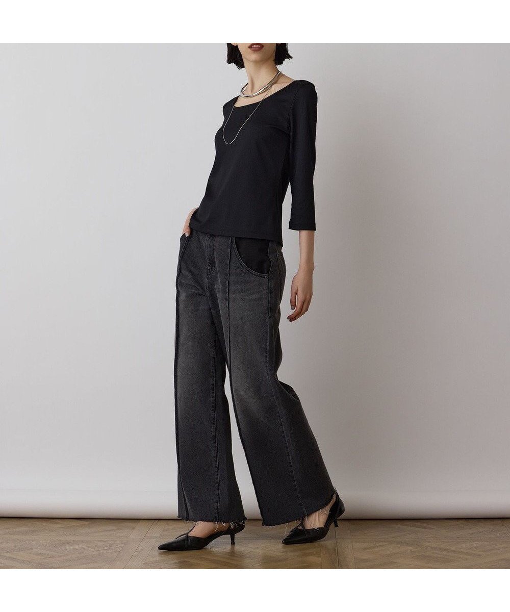 【グレース コンチネンタル/GRACE CONTINENTAL】のテレコボートネックトップ インテリア・キッズ・メンズ・レディースファッション・服の通販 founy(ファニー) 　ファッション　Fashion　レディースファッション　Fashion for Women　トップス・カットソー　Cut & Sew Tops　おすすめ　Recommended / Our Picks　カットソー　Cut and Sewn Top　シンプル　Simple, Minimal　デコルテ　Décolleté, Neckline　プリント　Print, Printed Pattern　ボトム　Bottoms, Lower Wear　ロング　Long, Long-Length　ワイド　Wide, Wide Fit　夏　Summer　春　Spring　S/S・春夏　SS, Spring/Summer, Warm Season　無地　Plain, Solid Color　ブラック|ID: prp329100004668608 ipo3291000000033758974