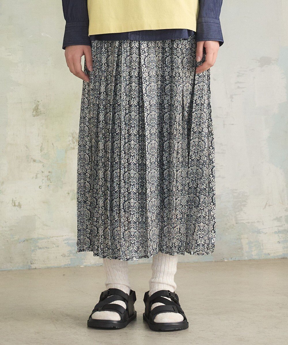 【ジェイプレスヨークストリート/J.PRESS YORK STREET】の【WOMEN】オリジナルタイルプリント ワイドプリーツスカート インテリア・キッズ・メンズ・レディースファッション・服の通販 founy(ファニー) 　ファッション　Fashion　レディースファッション　Fashion for Women　スカート　Skirts　プリーツスカート / 上品フェミニンスタイル　Pleated Skirts　おすすめ　Recommended / Our Picks　とろみ　Fluid, Flowy Fabric　エレガント 上品　Elegant　サテン　Satin, Glossy Fabric　ストライプ　Stripe, Striped Pattern　プリント　Print, Printed Pattern　プリーツ　Pleats, Pleated　夏　Summer　春　Spring　S/S・春夏　SS, Spring/Summer, Warm Season　ブラック系5|ID: prp329100004668623 ipo3291000000033759034