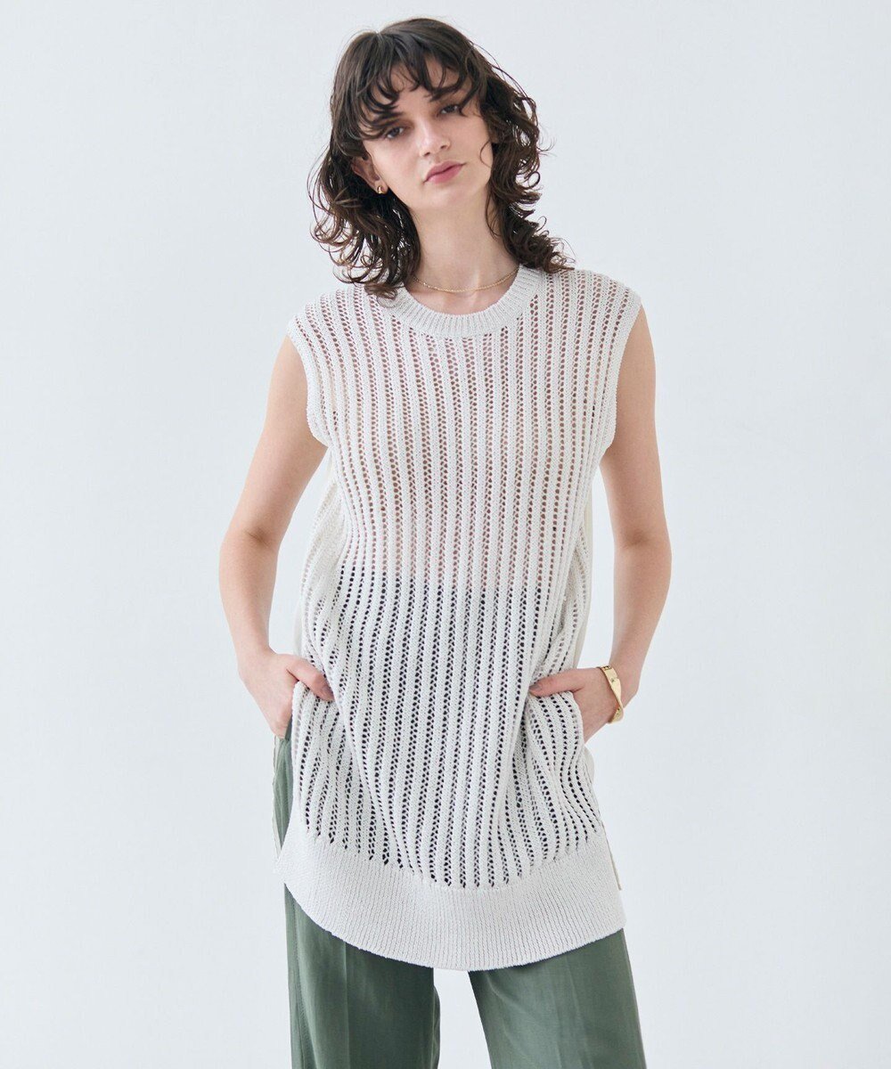【ベイジ,/BEIGE,】の【洗える】ALOE / コットンメッシュオーガンジーノースリーブニット 人気、トレンドファッション・服の通販 founy(ファニー) 　ファッション　Fashion　レディースファッション　Fashion for Women　トップス・カットソー　Cut & Sew Tops　ニット　Knit Tops & Sweaters　キャミソール&ノースリーブ　Camisoles & Sleeveless Tops　インナー　Innerwear　オーガンジー　Organza Fabric　キャミソール　Camisole, Spaghetti Strap Top　ストライプ　Stripe, Striped Pattern　スリット　Slit, Slit Detail　セーター　Sweater, Knitwear　タンク　Tank Top, Sleeveless Top　フィット　Fit, Slim Fit　ボトム　Bottoms, Lower Wear　メッシュ　Mesh, Net Fabric　エレガント 上品　Elegant　夏　Summer　春　Spring　S/S・春夏　SS, Spring/Summer, Warm Season　洗える　Machine Washable　 other-1|ID: prp329100004668682 ipo3291000000033759241