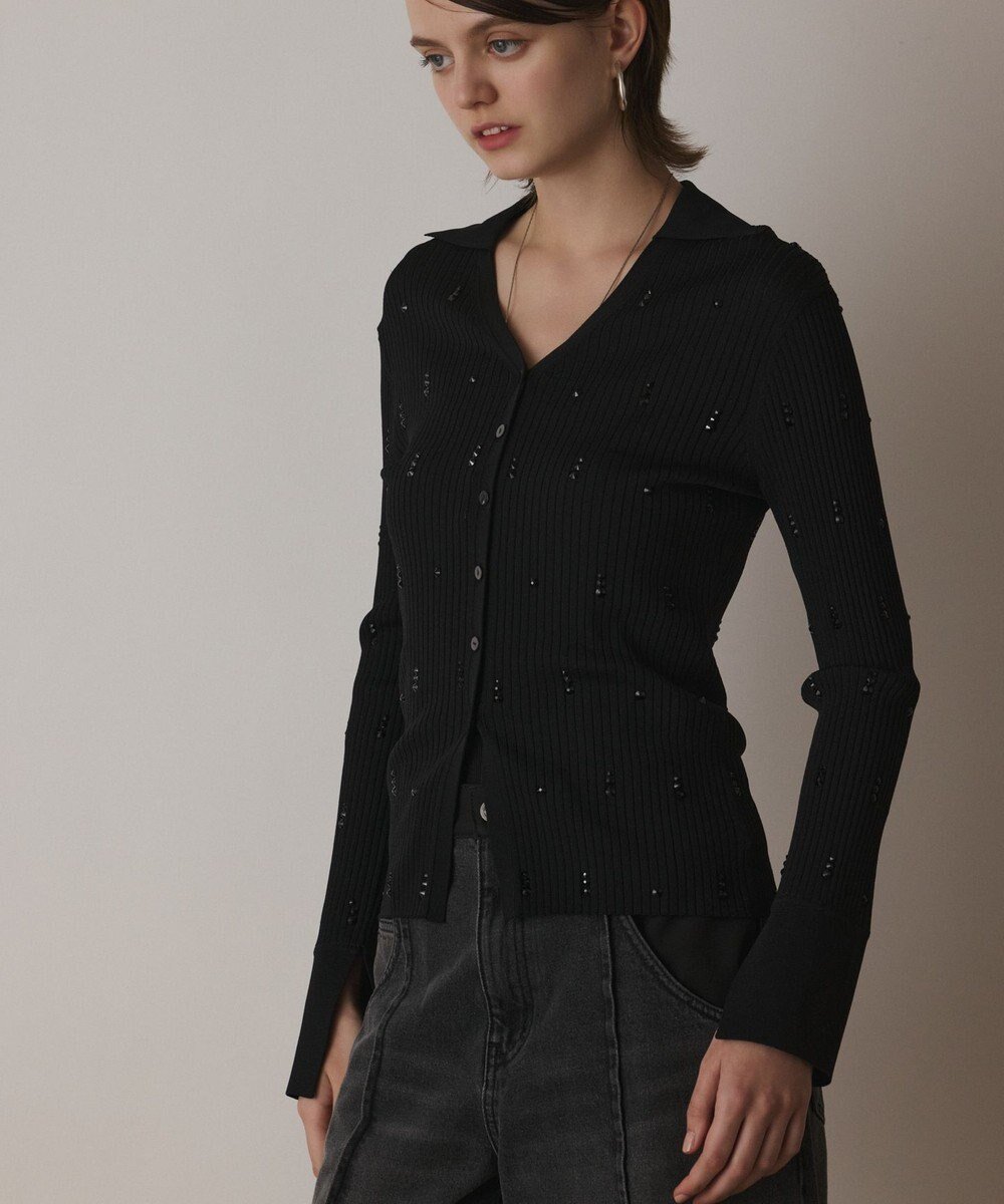 【グレース コンチネンタル/GRACE CONTINENTAL】のビジューリブニットトップ インテリア・キッズ・メンズ・レディースファッション・服の通販 founy(ファニー) 　ファッション　Fashion　レディースファッション　Fashion for Women　トップス・カットソー　Cut & Sew Tops　ニット　Knit Tops & Sweaters　おすすめ　Recommended / Our Picks　セーター　Sweater, Knitwear　バランス　Balance, Style Balance　ビジュー　Bijou, Jewel-like Accent　フィット　Fit, Slim Fit　フロント　Front, Front Design　エレガント 上品　Elegant　夏　Summer　春　Spring　S/S・春夏　SS, Spring/Summer, Warm Season　ブラック|ID: prp329100004668839 ipo3291000000033759741