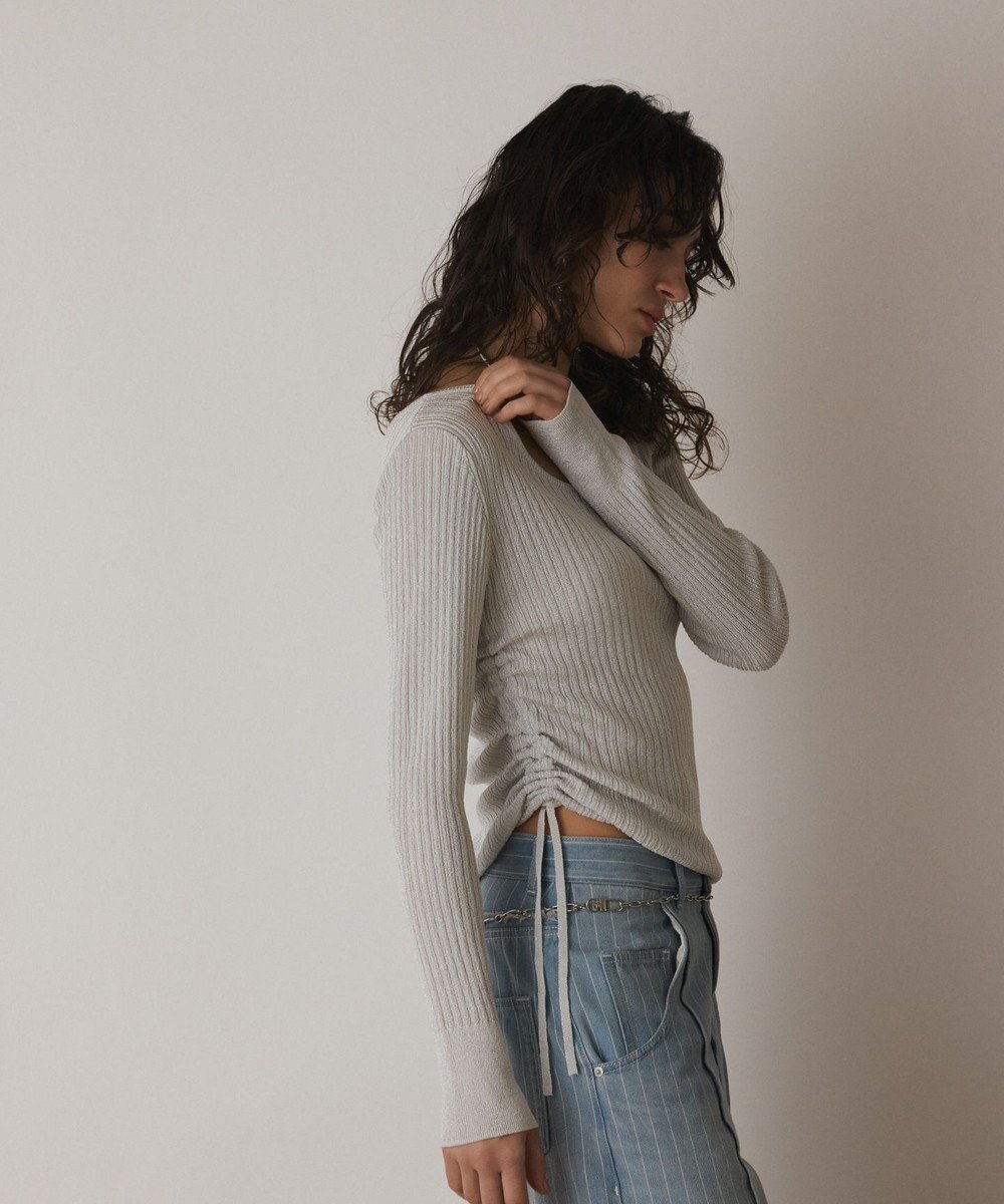 【グレース コンチネンタル/GRACE CONTINENTAL】のラメリブクルーネックトップ 人気、トレンドファッション・服の通販 founy(ファニー) 　ファッション　Fashion　レディースファッション　Fashion for Women　トップス・カットソー　Cut & Sew Tops　シャツ・ブラウス・オフィスカジュアル　Elegant Blouses & Button-Ups　ロングTシャツ・Tシャツ　Longline T-Shirts & Tees　カットソー・ベーシックTシャツ　Cut-and-Sewn Tops / Stretch Tees & Basics　とろみ　Fluid, Flowy Fabric　カットソー　Cut and Sewn Top　デコルテ　Décolleté, Neckline　夏　Summer　春　Spring　S/S・春夏　SS, Spring/Summer, Warm Season　 other-1|ID: prp329100004668840 ipo3291000000033759742