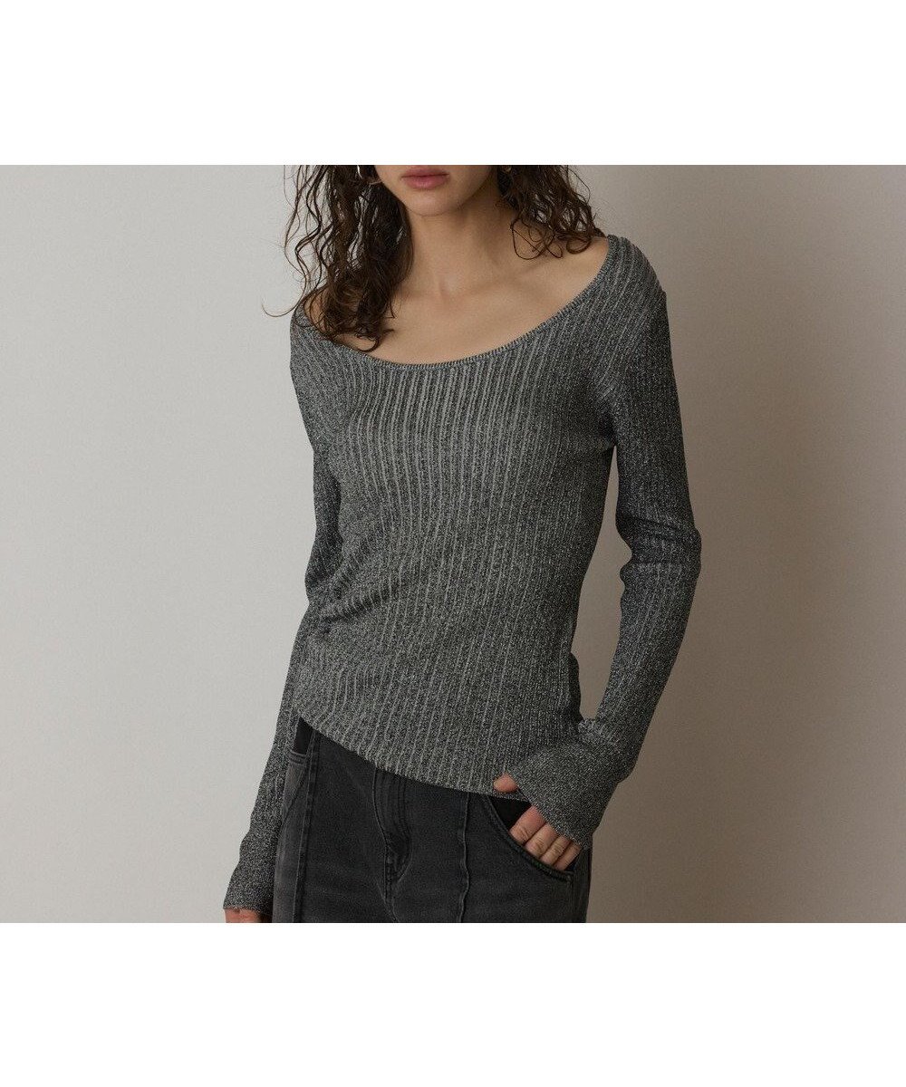 【グレース コンチネンタル/GRACE CONTINENTAL】のラメリブクルーネックトップ インテリア・キッズ・メンズ・レディースファッション・服の通販 founy(ファニー) 　ファッション　Fashion　レディースファッション　Fashion for Women　トップス・カットソー　Cut & Sew Tops　シャツ・ブラウス・オフィスカジュアル　Elegant Blouses & Button-Ups　ロングTシャツ・Tシャツ　Longline T-Shirts & Tees　カットソー・ベーシックTシャツ　Cut-and-Sewn Tops / Stretch Tees & Basics　とろみ　Fluid, Flowy Fabric　カットソー　Cut and Sewn Top　デコルテ　Décolleté, Neckline　夏　Summer　春　Spring　S/S・春夏　SS, Spring/Summer, Warm Season　ブラック|ID: prp329100004668840 ipo3291000000033759744