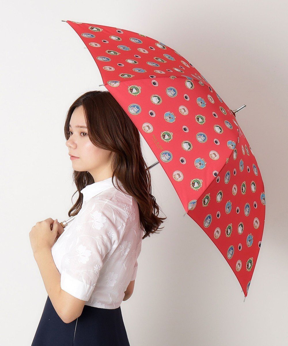 【ムーンバット/MOONBAT】のポール ジョー (PAUL JOE ACCESSOIRES) 長傘 キャッツ カメオ UV インテリア・キッズ・メンズ・レディースファッション・服の通販 founy(ファニー) 　ファッション　Fashion　レディースファッション　Fashion for Women　レイングッズ・傘・晴雨兼用傘　Umbrellas & Rain Gear　エレガント 上品　Elegant　傘　Umbrella, Parasol　猫　Cat, Kitty　プリント　Print, Printed Pattern　メタル　Metal, Metal Parts　レッド|ID: prp329100004668909 ipo3291000000033759992