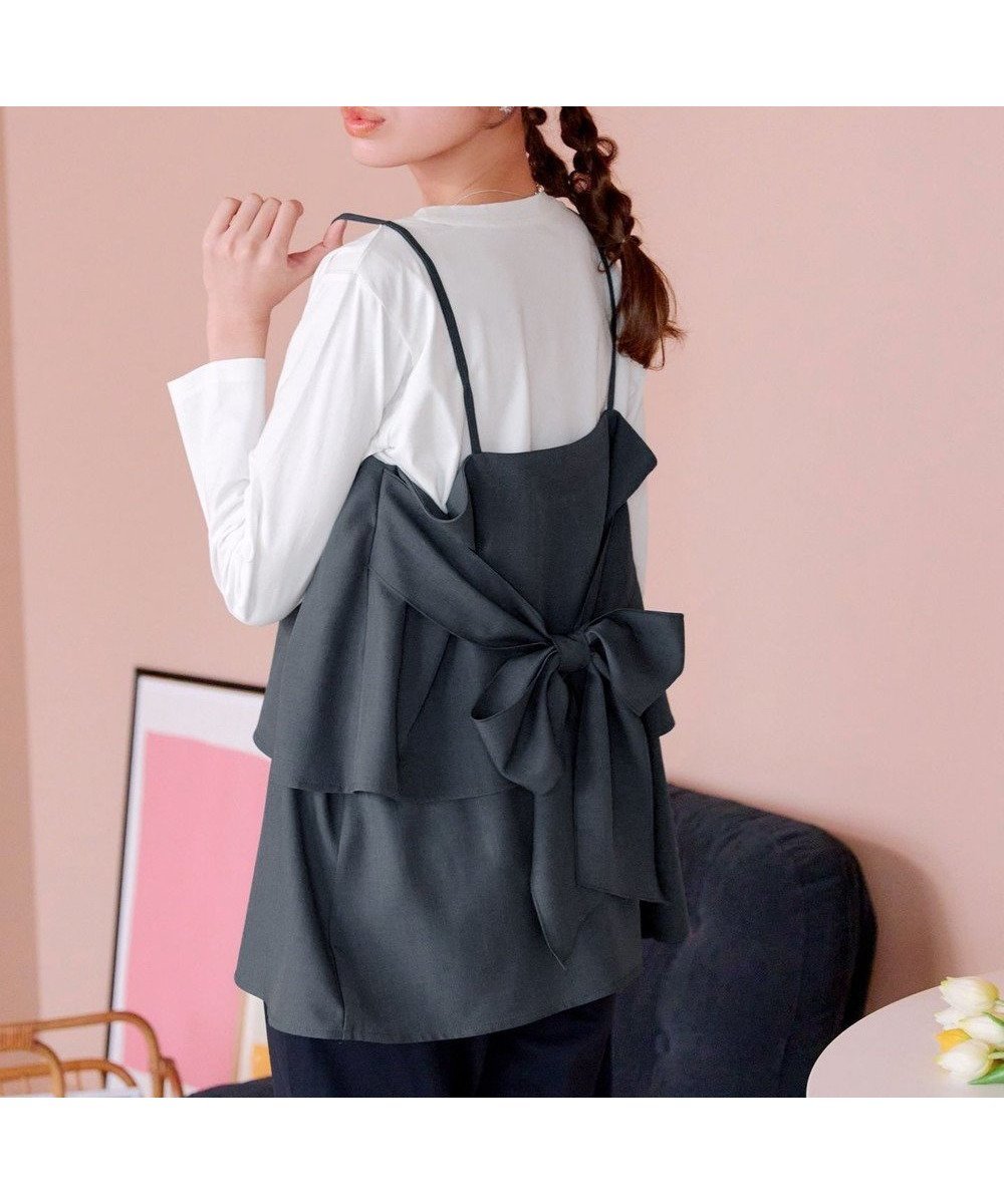 【ティアクラッセ/Tiaclasse】の【洗える】リボンキャミドッキングカットソートップス 人気、トレンドファッション・服の通販 founy(ファニー) 　ファッション　Fashion　レディースファッション　Fashion for Women　トップス・カットソー　Cut & Sew Tops　キャミソール&ノースリーブ　Camisoles & Sleeveless Tops　シャツ・ブラウス・オフィスカジュアル　Elegant Blouses & Button-Ups　ロングTシャツ・Tシャツ　Longline T-Shirts & Tees　カットソー・ベーシックTシャツ　Cut-and-Sewn Tops / Stretch Tees & Basics　アクセサリー　Fashion Accessories　ウォッシャブル　Machine Washable　春　Spring　洗える　Machine Washable　カットソー　Cut and Sewn Top　キャミ　Camisole, Cami Top　キャミソール　Camisole, Spaghetti Strap Top　シューズ　Shoes, Footwear　シンプル　Simple, Minimal　ストレッチ　Stretch, Stretchy Fabric　チュニック　Tunic, Long Top　トレンド　Trend, Trending Now　ドッキング　Docking, Mixed Material　長袖　Long Sleeve, Full Sleeve　フェミニン　Feminine, Girly　フレア　Flare, Flared　ボトム　Bottoms, Lower Wear　ポケット　Pocket, Pocket Detail　無地　Plain, Solid Color　ラウンド　Round, Round Neck　リボン　Ribbon, Bow　S/S・春夏　SS, Spring/Summer, Warm Season　再入荷　Restock / Back in Stock　 other-1|ID: prp329100004668957 ipo3291000000035559257