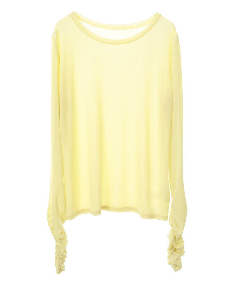 【アースミュージックアンドエコロジー/earth music&ecology】のシャーリングスリーブシアープルオーバー インテリア・キッズ・メンズ・レディースファッション・服の通販 founy(ファニー) 　ファッション　Fashion　レディースファッション　Fashion for Women　トップス・カットソー　Cut & Sew Tops　シャツ・ブラウス・オフィスカジュアル　Elegant Blouses & Button-Ups　ロングTシャツ・Tシャツ　Longline T-Shirts & Tees　カジュアルプルオーバー・ニットトップス　Pullovers & Knit Tops / Casual Pullovers　カットソー・ベーシックTシャツ　Cut-and-Sewn Tops / Stretch Tees & Basics　インナー　Innerwear　カットソー　Cut and Sewn Top　ギャザー　Gathered, Ruffled　シアー　Sheer, See-Through　シャーリング　Shirring, Ruched　スリーブ　Sleeve, Long Sleeve / Short Sleeve　フォルム　Silhouette, Form　ベーシック　Basic, Essential　ポケット　Pocket, Pocket Detail　ラウンド　Round, Round Neck　夏　Summer　春　Spring　S/S・春夏　SS, Spring/Summer, Warm Season　Lemon Yellow|ID: prp329100004669002 ipo3291000000033760301