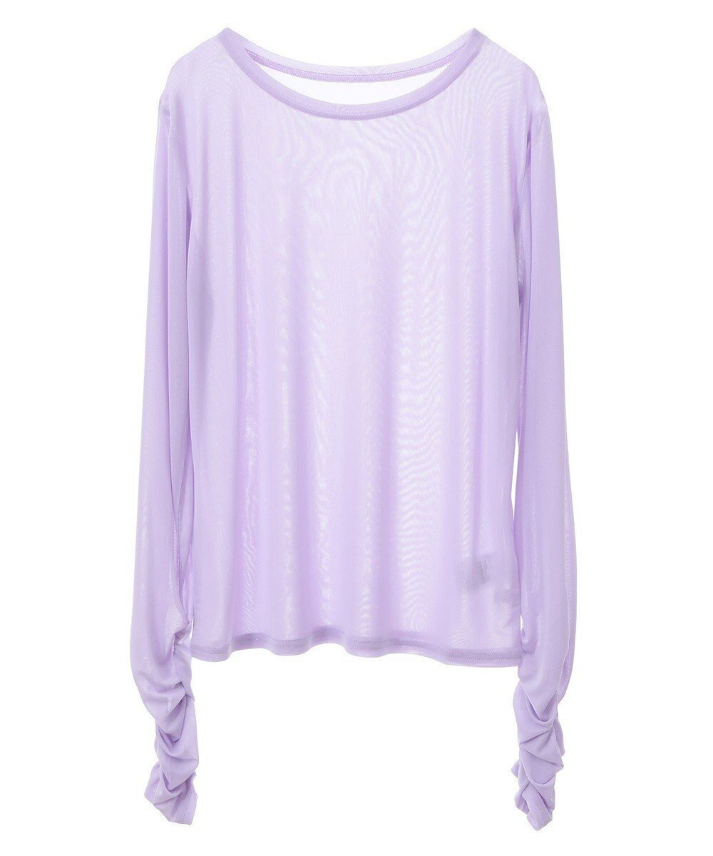 【アースミュージックアンドエコロジー/earth music&ecology】のシャーリングスリーブシアープルオーバー インテリア・キッズ・メンズ・レディースファッション・服の通販 founy(ファニー) 　ファッション　Fashion　レディースファッション　Fashion for Women　トップス・カットソー　Cut & Sew Tops　シャツ・ブラウス・オフィスカジュアル　Elegant Blouses & Button-Ups　ロングTシャツ・Tシャツ　Longline T-Shirts & Tees　カジュアルプルオーバー・ニットトップス　Pullovers & Knit Tops / Casual Pullovers　カットソー・ベーシックTシャツ　Cut-and-Sewn Tops / Stretch Tees & Basics　インナー　Innerwear　カットソー　Cut and Sewn Top　ギャザー　Gathered, Ruffled　シアー　Sheer, See-Through　シャーリング　Shirring, Ruched　スリーブ　Sleeve, Long Sleeve / Short Sleeve　フォルム　Silhouette, Form　ベーシック　Basic, Essential　ポケット　Pocket, Pocket Detail　ラウンド　Round, Round Neck　夏　Summer　春　Spring　S/S・春夏　SS, Spring/Summer, Warm Season　Lavender|ID: prp329100004669002 ipo3291000000033760302