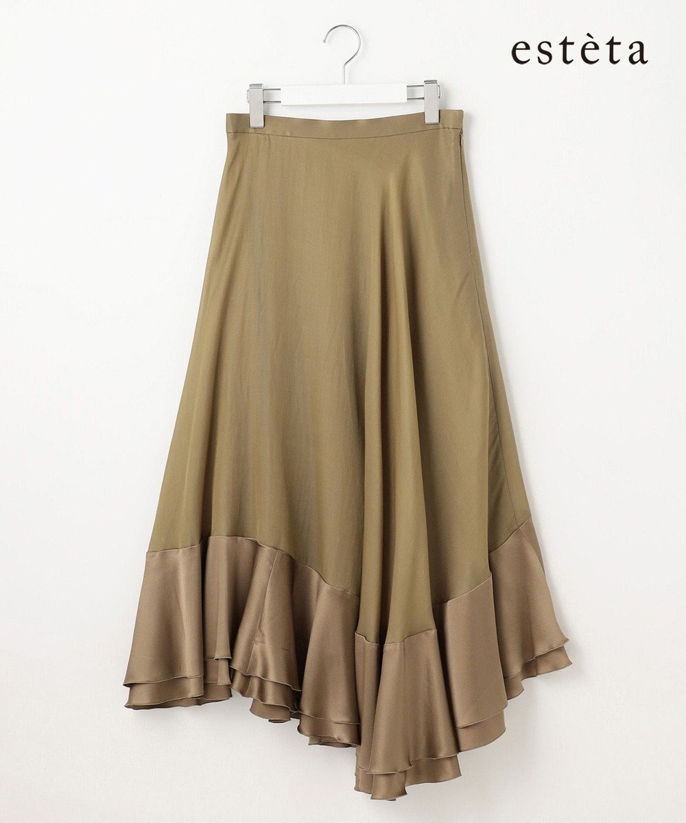 【23区/NIJYUSANKU】の【エステータ】ドレープサテン フレアスカート インテリア・キッズ・メンズ・レディースファッション・服の通販 founy(ファニー) 　ファッション　Fashion　レディースファッション　Fashion for Women　スカート　Skirts　Aライン・フレアスカート　A-Line & Flared Skirts　エレガント 上品　Elegant　春　Spring　サテン　Satin, Glossy Fabric　シアー　Sheer, See-Through　シルク　Silk, 100% Silk　ドレープ　Drape, Draping Fabric　フレア　Flare, Flared　ラッフル　Ruffle, Frill　リラックス　Relax, Relaxed Fit　S/S・春夏　SS, Spring/Summer, Warm Season　おすすめ　Recommended / Our Picks　夏　Summer　カーキ系|ID: prp329100004669071 ipo3291000000033760539