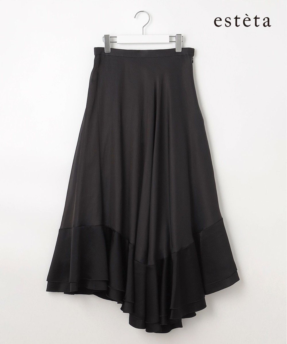 【23区/NIJYUSANKU】の【エステータ】ドレープサテン フレアスカート インテリア・キッズ・メンズ・レディースファッション・服の通販 founy(ファニー) 　ファッション　Fashion　レディースファッション　Fashion for Women　スカート　Skirts　Aライン・フレアスカート　A-Line & Flared Skirts　エレガント 上品　Elegant　春　Spring　サテン　Satin, Glossy Fabric　シアー　Sheer, See-Through　シルク　Silk, 100% Silk　ドレープ　Drape, Draping Fabric　フレア　Flare, Flared　ラッフル　Ruffle, Frill　リラックス　Relax, Relaxed Fit　S/S・春夏　SS, Spring/Summer, Warm Season　おすすめ　Recommended / Our Picks　夏　Summer　ブラック系|ID: prp329100004669071 ipo3291000000033760540