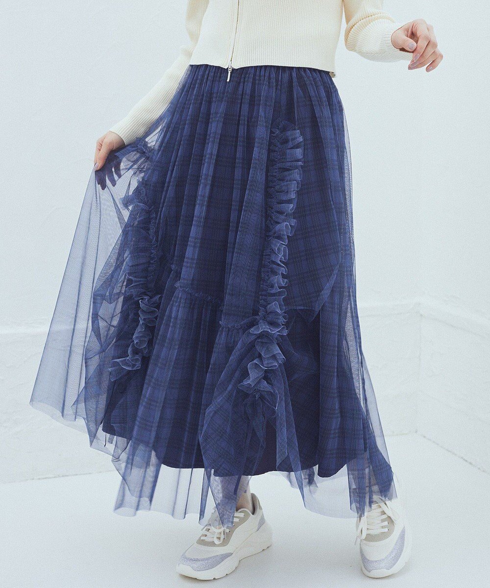 【アースミュージックアンドエコロジー/earth music&ecology】のチュールアシンメトリーフリルスカート 人気、トレンドファッション・服の通販 founy(ファニー) 　ファッション　Fashion　レディースファッション　Fashion for Women　スカート　Skirts　チェック　Check, Plaid, Tartan　チュール　Tulip, Tulip Motif　フリル　Frill, Ruffle　ポケット　Pocket, Pocket Detail　夏　Summer　春　Spring　S/S・春夏　SS, Spring/Summer, Warm Season　 other-1|ID: prp329100004669120 ipo3291000000033760656