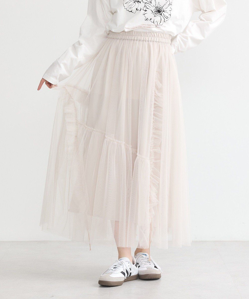 【アースミュージックアンドエコロジー/earth music&ecology】のチュールアシンメトリーフリルスカート インテリア・キッズ・メンズ・レディースファッション・服の通販 founy(ファニー) 　ファッション　Fashion　レディースファッション　Fashion for Women　スカート　Skirts　チェック　Check, Plaid, Tartan　チュール　Tulip, Tulip Motif　フリル　Frill, Ruffle　ポケット　Pocket, Pocket Detail　夏　Summer　春　Spring　S/S・春夏　SS, Spring/Summer, Warm Season　Light Beige|ID: prp329100004669120 ipo3291000000033760659