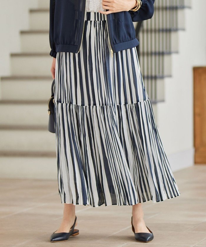 【自由区/JIYU-KU】の【接触冷感・洗える】ハンドワッシャープリーツストライプ スカート インテリア・キッズ・メンズ・レディースファッション・服の通販 founy(ファニー) https://founy.com/ ファッション Fashion レディースファッション Fashion for Women スカート Skirts プリーツスカート / 上品フェミニンスタイル Pleated Skirts シンプル Simple, Minimal ストライプ Stripe, Striped Pattern ティアード Tiered, Tiered Style フェミニン Feminine, Girly ブライト Bright, Shiny プリーツ Pleats, Pleated 夏 Summer 旅行 Travel 春 Spring S/S・春夏 SS, Spring/Summer, Warm Season 洗える Machine Washable |ID: prp329100004669140 ipo3291000000033760731