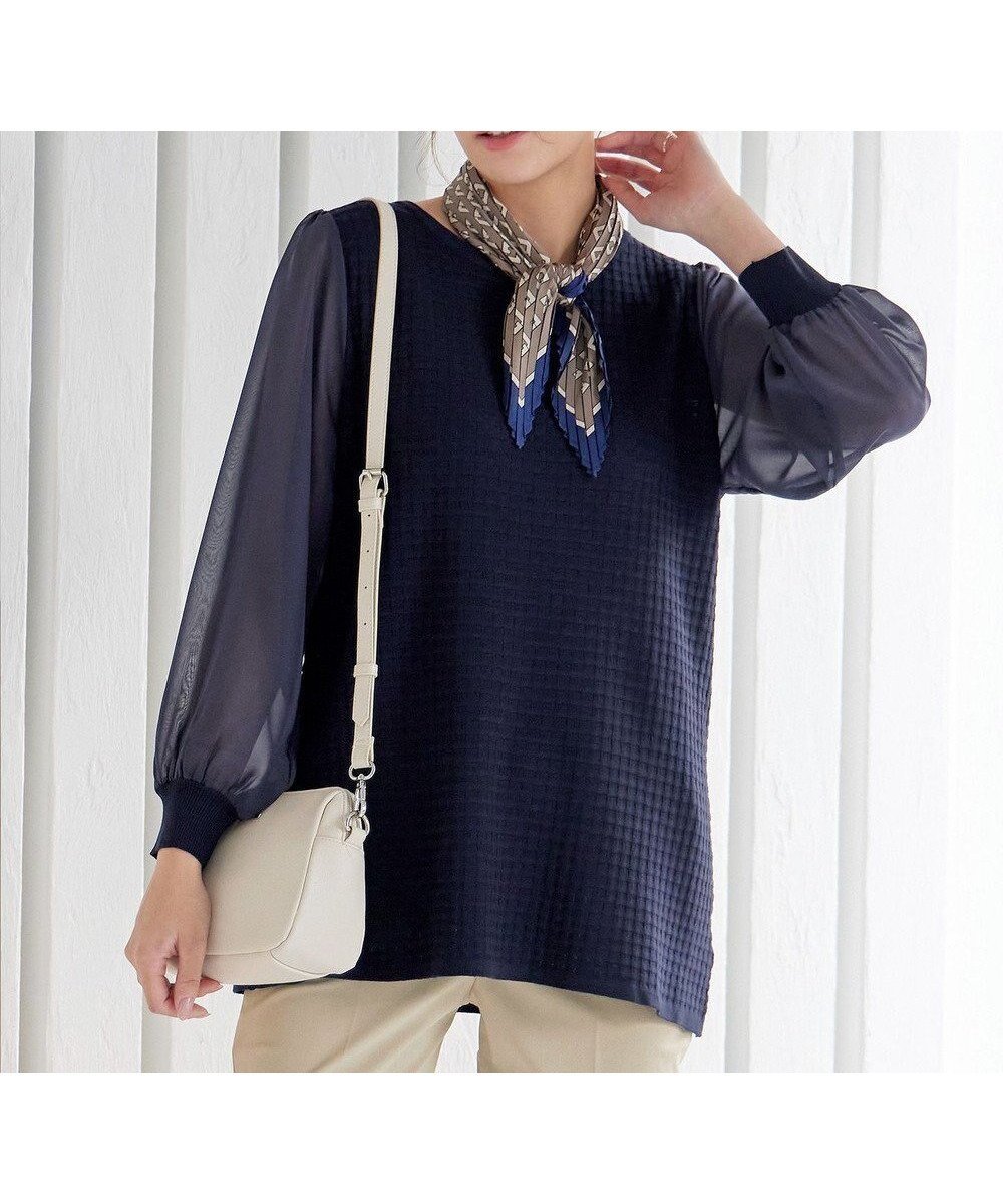 【ティアクラッセ/Tiaclasse】の【新色追加・洗える】シアーチェック柄ニットチュニック インテリア・キッズ・メンズ・レディースファッション・服の通販 founy(ファニー) 　ファッション　Fashion　レディースファッション　Fashion for Women　トップス・カットソー　Cut & Sew Tops　ニット　Knit Tops & Sweaters　春　Spring　洗える　Machine Washable　秋　Autumn　カーディガン　Cardigan, Knitwear　サマー　Summer, Summer Style　シアー　Sheer, See-Through　シフォン　Chiffon, Lightweight Fabric　セーター　Sweater, Knitwear　チェック　Check, Plaid, Tartan　チュニック　Tunic, Long Top　長袖　Long Sleeve, Full Sleeve　フェミニン　Feminine, Girly　ポケット　Pocket, Pocket Detail　ロング　Long, Long-Length　冬　Winter / This Winter　S/S・春夏　SS, Spring/Summer, Warm Season　再入荷　Restock / Back in Stock　夏　Summer　新作・新入荷　New Arrivals / New In　ネイビー|ID: prp329100004669315 ipo3291000000036244235