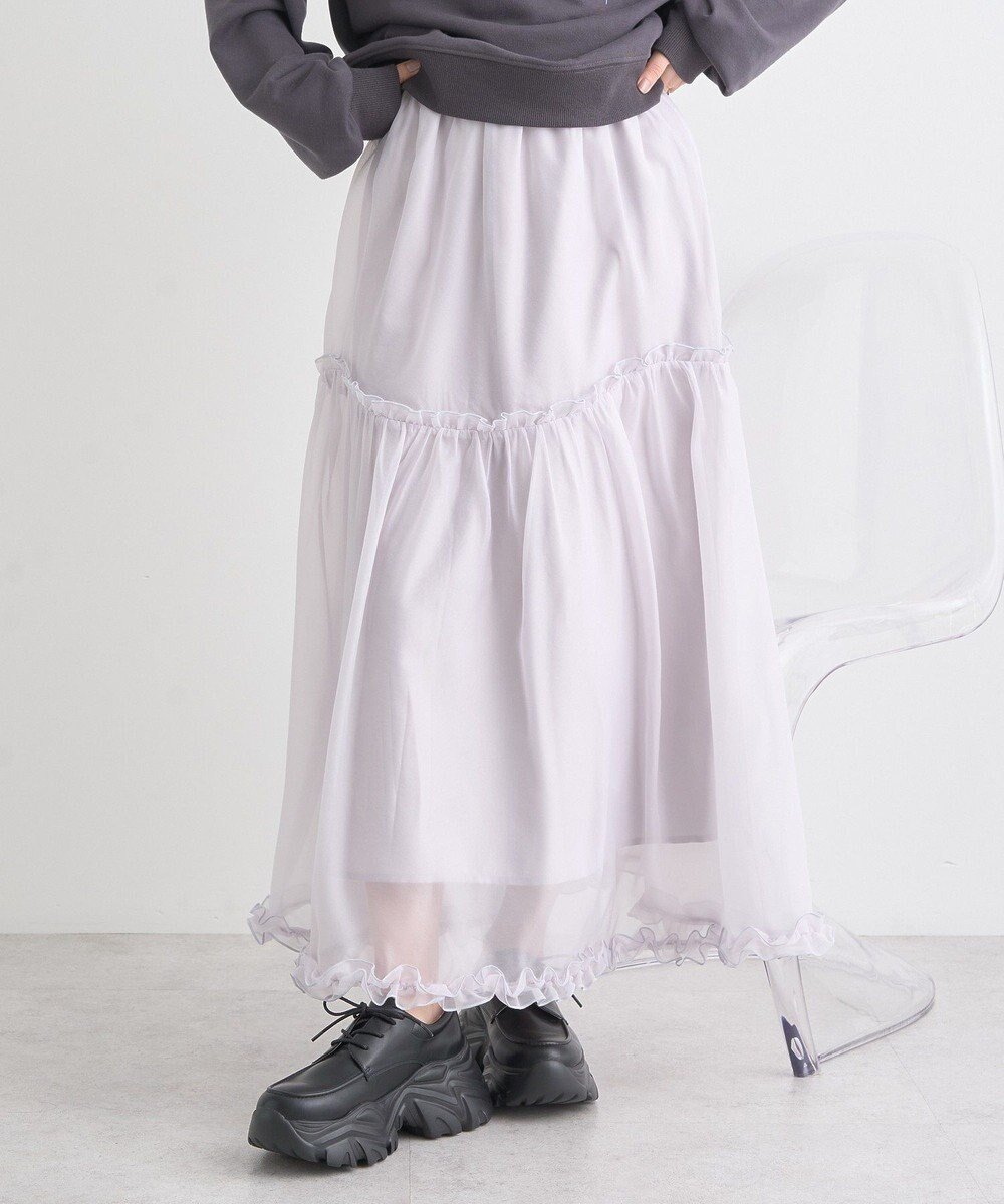 【アースミュージックアンドエコロジー/earth music&ecology】のオーガンジーフリルヘムスカート インテリア・キッズ・メンズ・レディースファッション・服の通販 founy(ファニー) 　ファッション　Fashion　レディースファッション　Fashion for Women　スカート　Skirts　おすすめ　Recommended / Our Picks　オーガンジー　Organza Fabric　ティアードスカート　Tiered Skirt, Flounced Skirt　トレンド　Trend, Trending Now　フリル　Frill, Ruffle　ヘムライン　Hemline, Bottom Cut　ポケット　Pocket, Pocket Detail　夏　Summer　春　Spring　S/S・春夏　SS, Spring/Summer, Warm Season　Light Gray|ID: prp329100004669438 ipo3291000000033761748
