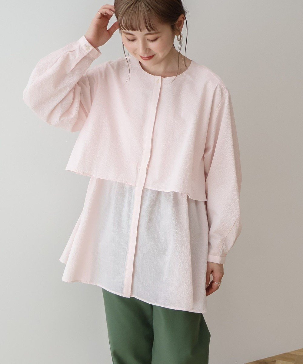 【アメリカンホリック/AMERICAN HOLIC】のサッカーティアードロングブラウス インテリア・キッズ・メンズ・レディースファッション・服の通販 founy(ファニー) 　ファッション　Fashion　レディースファッション　Fashion for Women　トップス・カットソー　Cut & Sew Tops　シャツ・ブラウス・オフィスカジュアル　Elegant Blouses & Button-Ups　おすすめ　Recommended / Our Picks　夏　Summer　春　Spring　S/S・春夏　SS, Spring/Summer, Warm Season　Pink|ID: prp329100004669887 ipo3291000000033764279