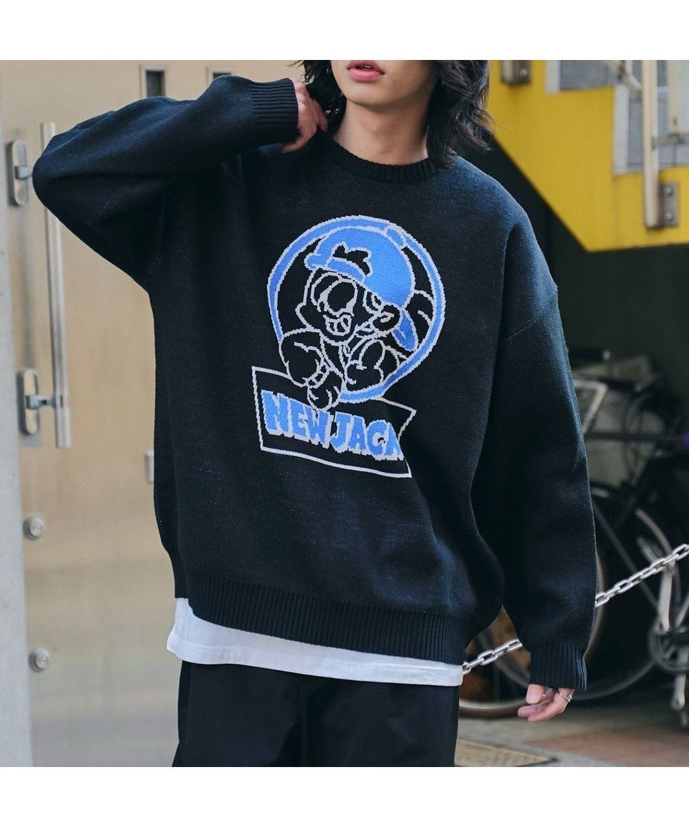 【ウィゴー/WEGO】の【ユニセックス着用ITEM/MLサイズ展開】別注NEW JACKジャガードニットプルオーバー インテリア・キッズ・メンズ・レディースファッション・服の通販 founy(ファニー) 　ファッション　Fashion　レディースファッション　Fashion for Women　トップス・カットソー　Cut & Sew Tops　ニット　Knit Tops & Sweaters　カジュアルプルオーバー・ニットトップス　Pullovers & Knit Tops / Casual Pullovers　アメリカン　American Style　イラスト　Illustration　春　Spring　秋　Autumn　カーゴパンツ　Cargo Pants, Utility Pants　キャラクター　Character, Licensed Characters　グラフィック　Graphic, Graphic Design　今季　This Season, Current Season　ジャケット　Jacket, Outerwear　スマホ　Smartphone, Mobile Device　セーター　Sweater, Knitwear　デニム　Denim, Jeans Material　定番　Standard, Basic Item　人気　Popular, Best Seller　フロント　Front, Front Design　別注　Limited Edition, Custom Order　ワーク　Workwear, Utility Style　冬　Winter / This Winter　S/S・春夏　SS, Spring/Summer, Warm Season　おすすめ　Recommended / Our Picks　夏　Summer　ブラック|ID: prp329100004669960 ipo3291000000033764564